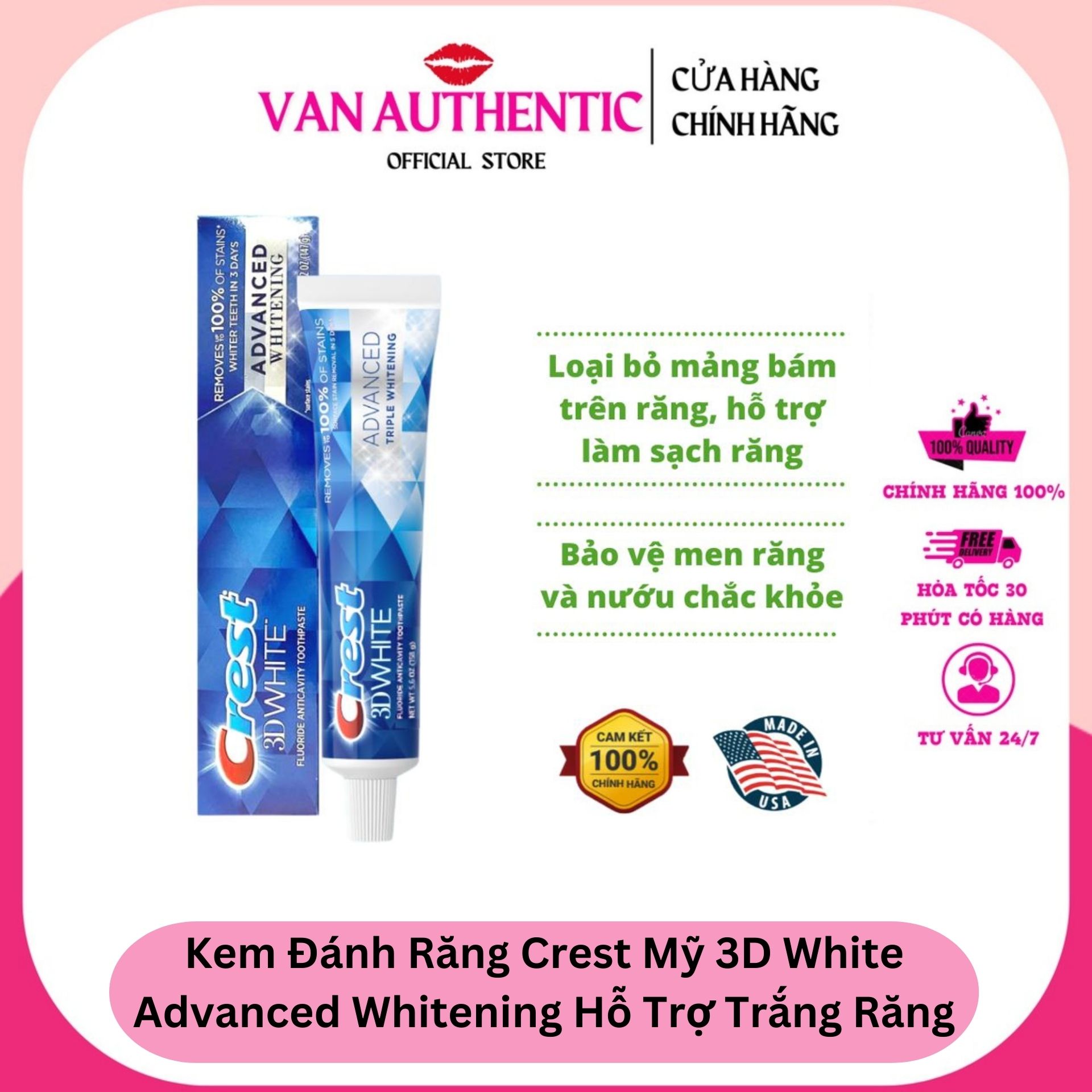 Kem đánh răng Crest 3D White Advanced Whitening 147g