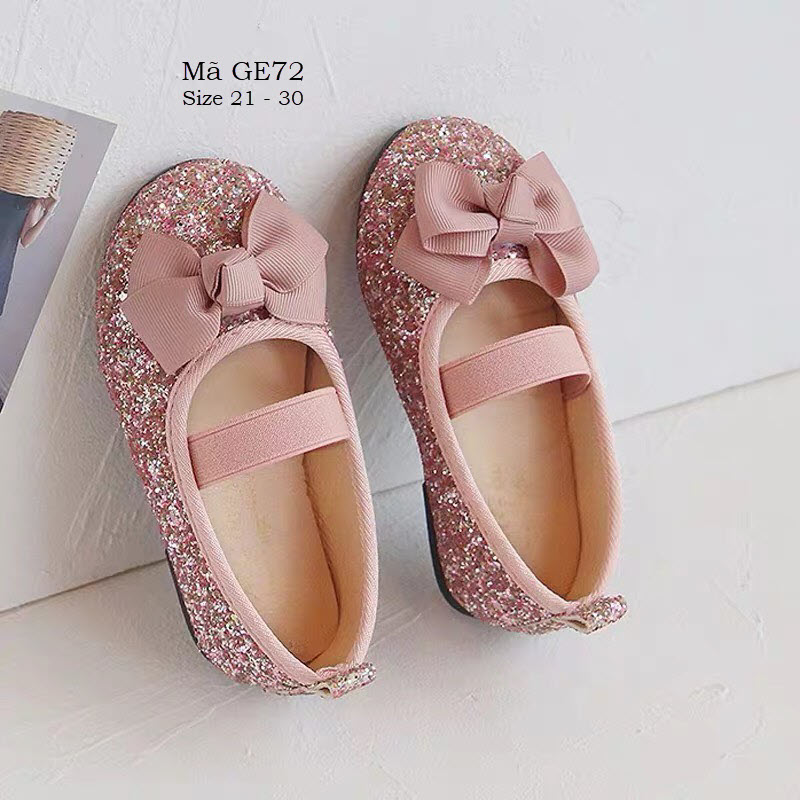 Giày búp bê cho bé gái 1 - 5 tuổi nhũ hồng lấp lánh da mềm lên chân cực sang GE72