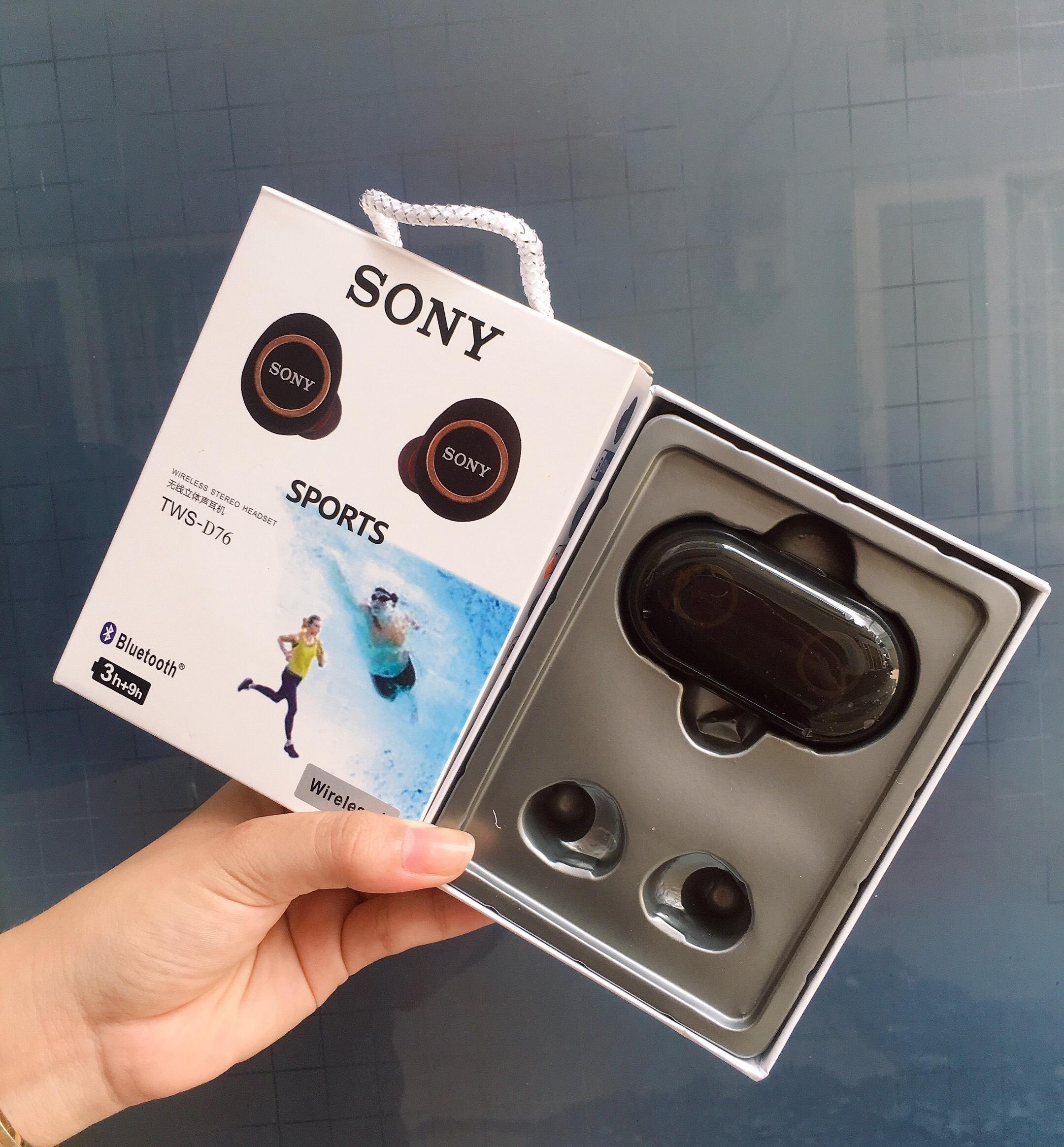 Tai nghe bluetooth không dây Sony D76 cao cấp 2020 Tự động kết nối - Chống ồn - Tai nghe thể thao kèm cốc sạc 500mAh Pin 3-4h