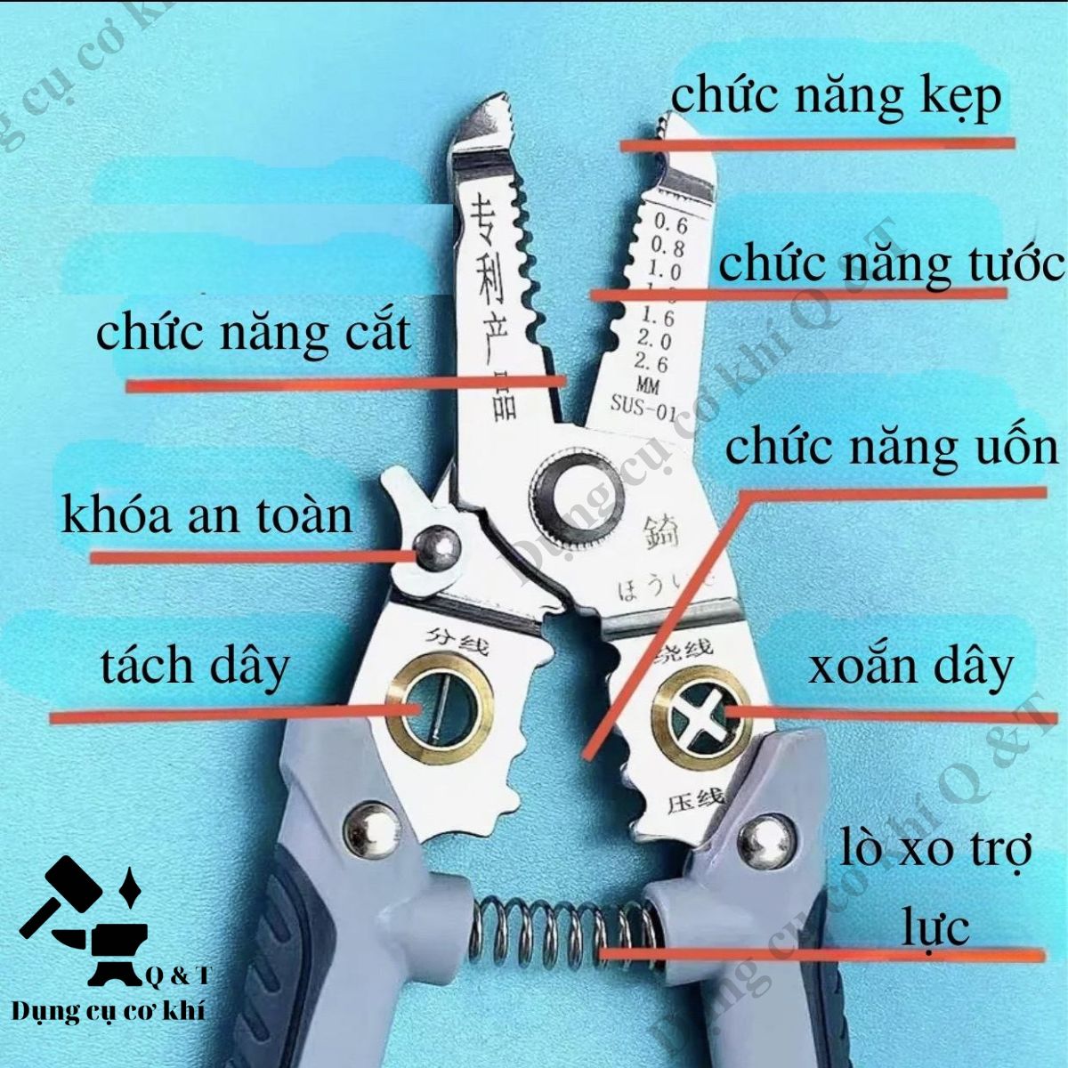 Kềm tuốt dây điện 8 trong 1 chất lượng cho thợ điện , Kìm cắt dây điện đa năng