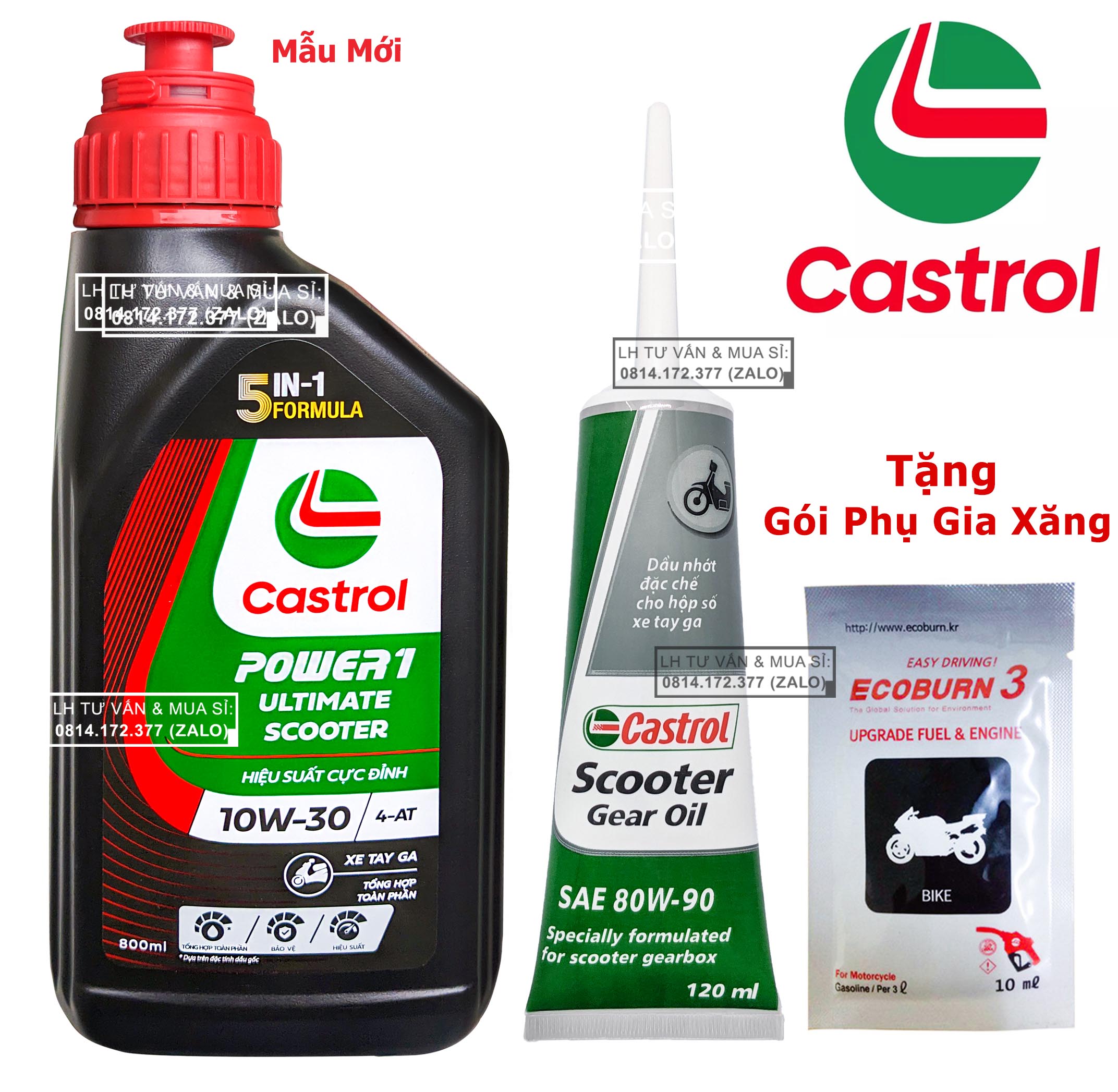 Combo Dầu Nhớt Tổng Hợp Tay Ga Castrol Power-1 Ultimate 10w30 800ml ( 0.8L) + Nhớt Lap Castrol + Tặng Phụ Gia Làm Sạch Kim Phun Xăng Fi