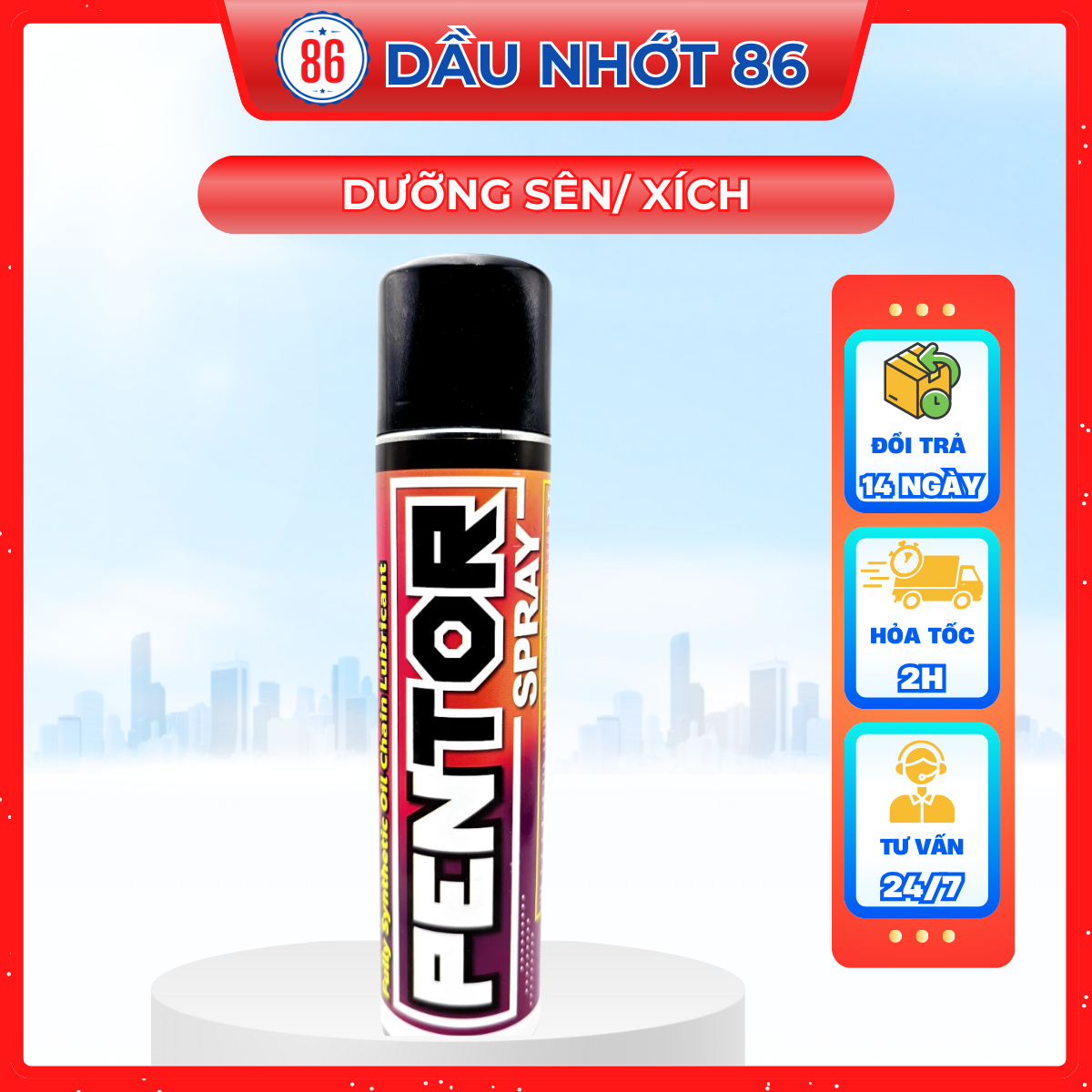 Xịt dưỡng sên tổng hợp PENTOR 350ML chống văng, êm ái chuyên dùng cho các loại sên xích- Sản xuất tại Thái Lan