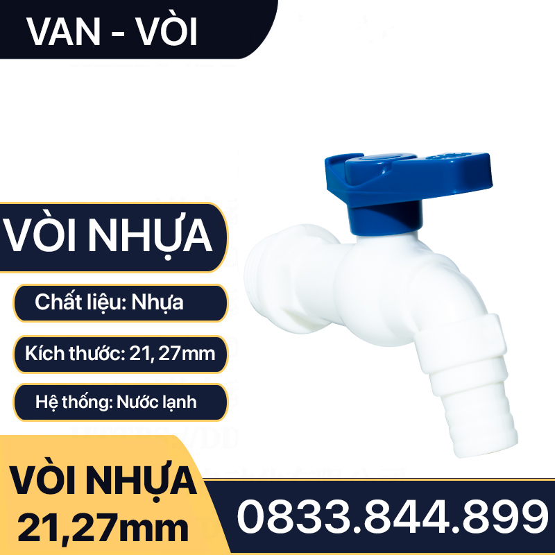 Vòi nước, vòi nhựa tay gạt ren ngoài 21 27 gạt 90 độ