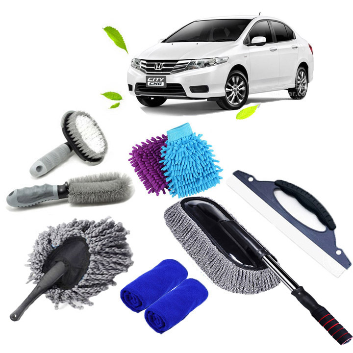 Bộ Set Full 09 Chi Tiết Dụng Cụ Chăm Sóc Vệ Sinh Làm Đẹp Ô Tô (Ghi)