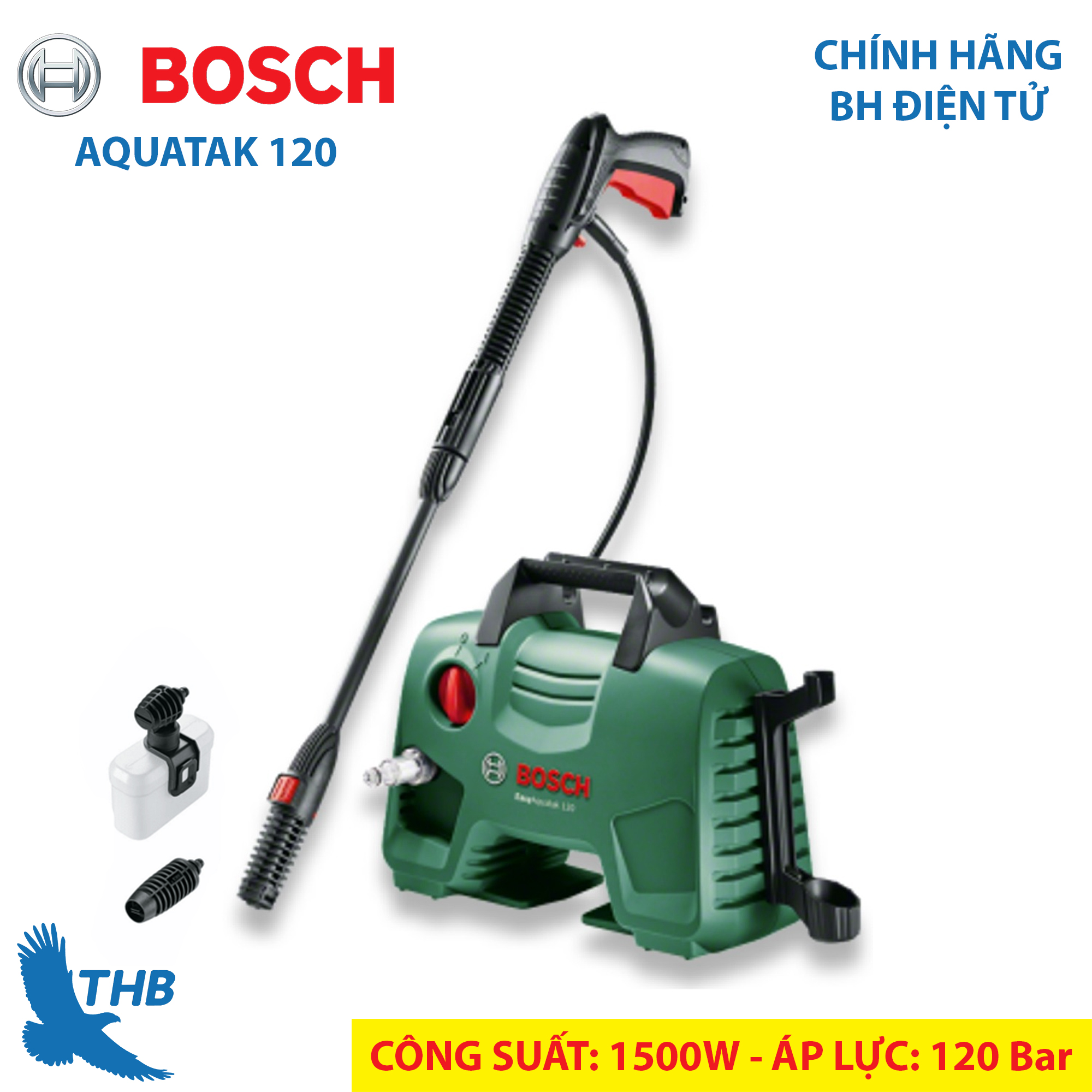 Máy rửa xe gia đình Bơm phun xịt rửa Bosch Easy Aquatak AQT 120 Áp lực 120 Bar Bảo hành điện tử 6 tháng Chất lượng Đức