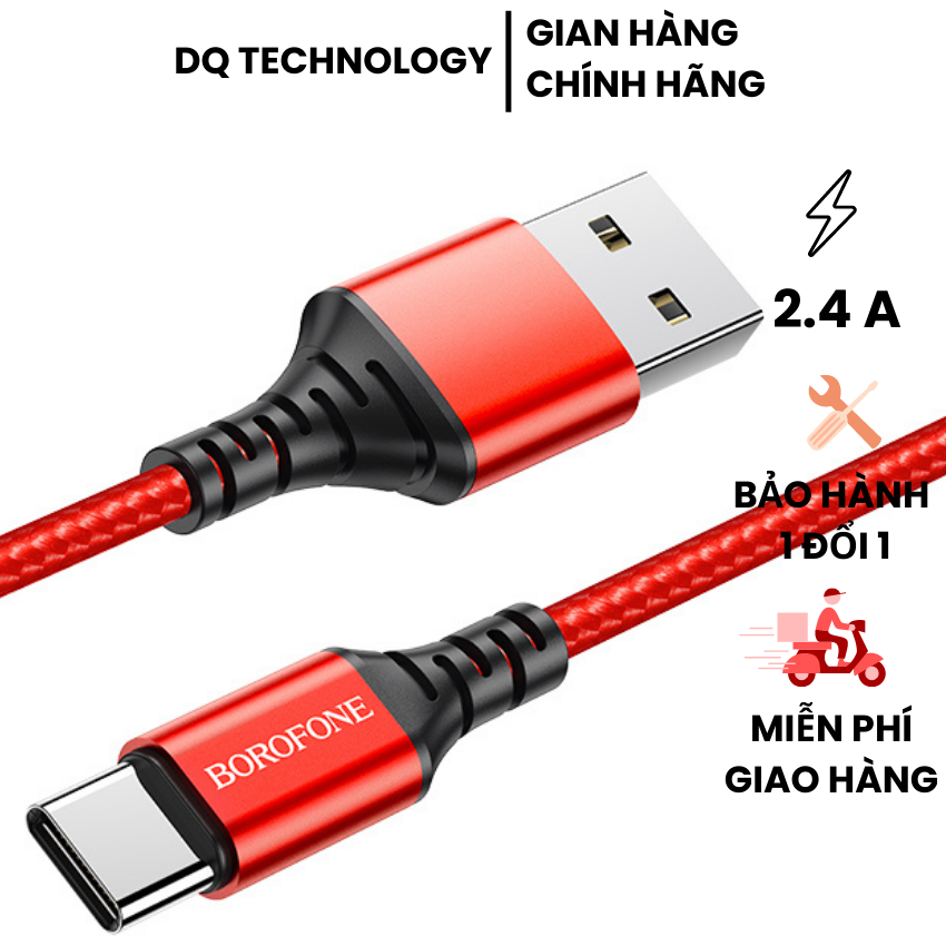 Cáp sạc type c sạc nhanh Borofone truyền dữ liệu USB2: 0-480Mbps