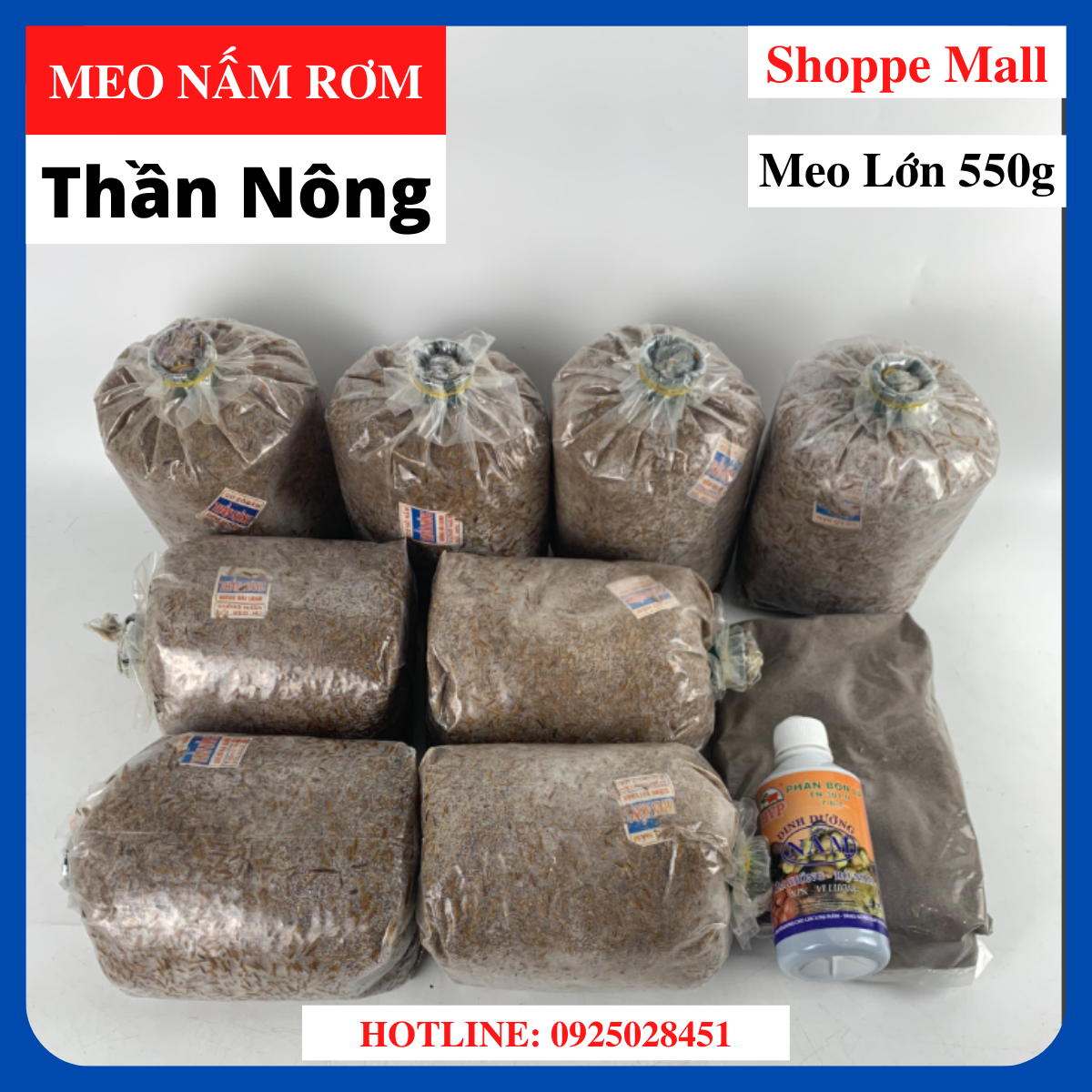 Combo 8 meo nấm rơm + 1 dinh dưỡng + 1 xịt dưỡng - tặng sách kỹ thuật trồng nấm rơm trong nhà