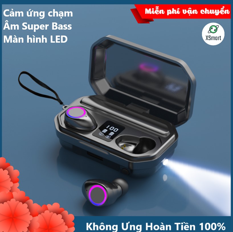 Tai Nghe Bluetooth Không Dây Cảm Ứng M12 PRO BASS Màn Hình LED Kiêm Sạc Dự Phòng Điện Thoại Có Đèn Pin Có Mic Dock Sạc Tai Phone Blutooth Cho Điện Thoại Máy Tính Bảng XSmart
