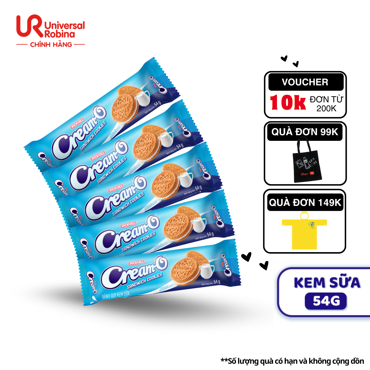 Bánh quy Cream-O kem sữa, Combo 5 Thanh X 54g