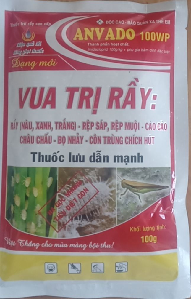 Vua trừ rầy ANvADO 100WP. Rầy nâu, xanh, trắng, Rếp sáp, rệp muội, cào cào , châu chấu, bọ nhảy, côn trùng chích hút. Khối lương 100gram.