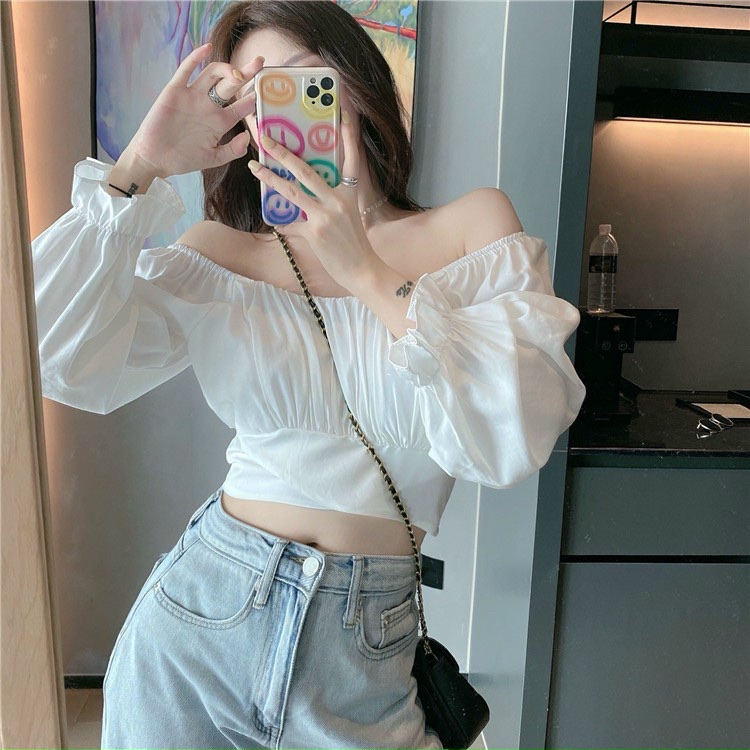 Áo Trễ Vai Tay Phồng Nhún Ngực, Áo Trễ Vai Croptop Tay Phồng, Áo Cúp Ngực Tay Phồng AW33