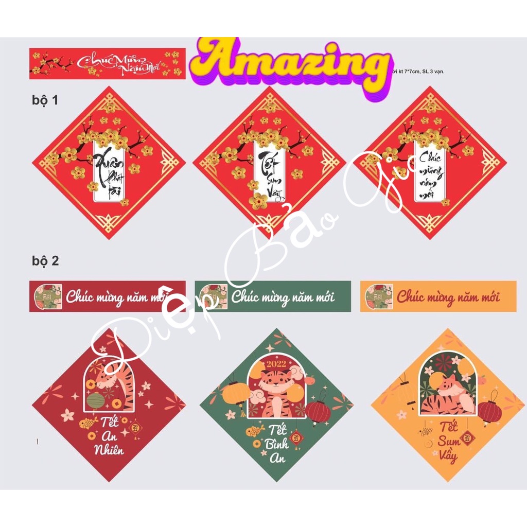 Tem tết dán hộp đựng, túi đựng 6 tem
