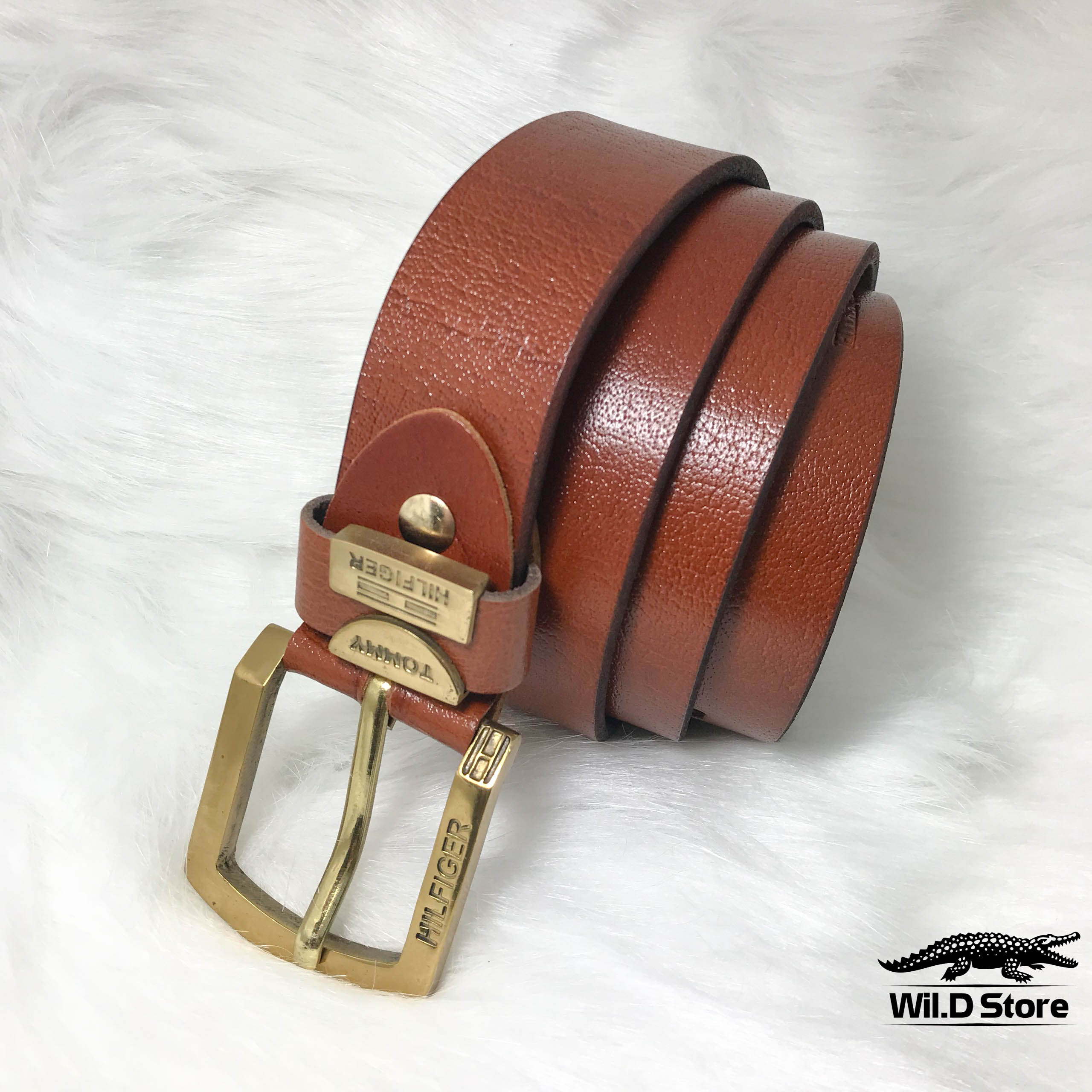 Dây nịt da bò đầu khóa đồng nguyên khối WILD STORE tặng kèm đục lỗ thắt lưng