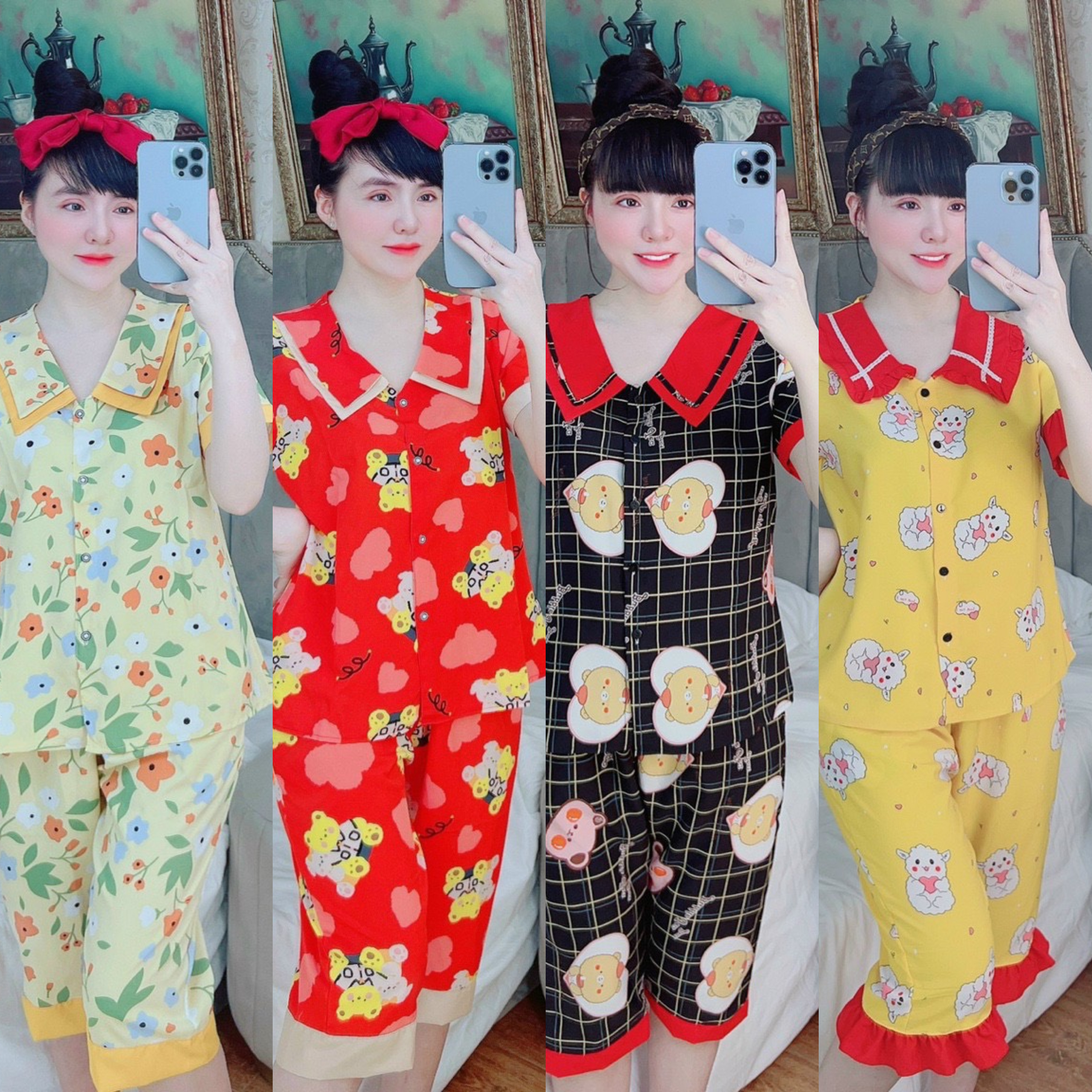 Đồ bộ pijama lụa hàn họa tiết siêu đẹp