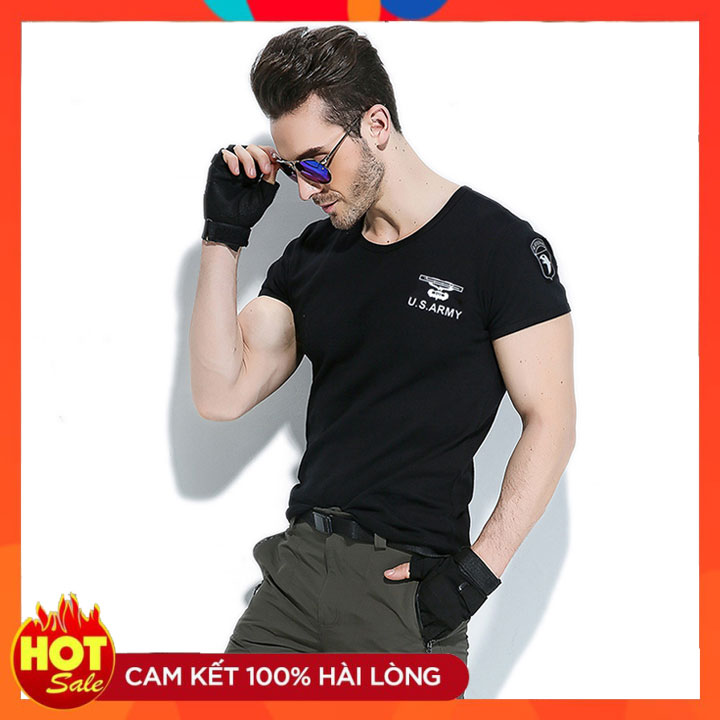 Áo Thun Tay Ngắn Nam Us ARMY In Minimal U688 Kiểu Cổ Tròn Hàn Quốc Outfit Vải 100% Cotton 4 Chiều dáng ôm khoe body