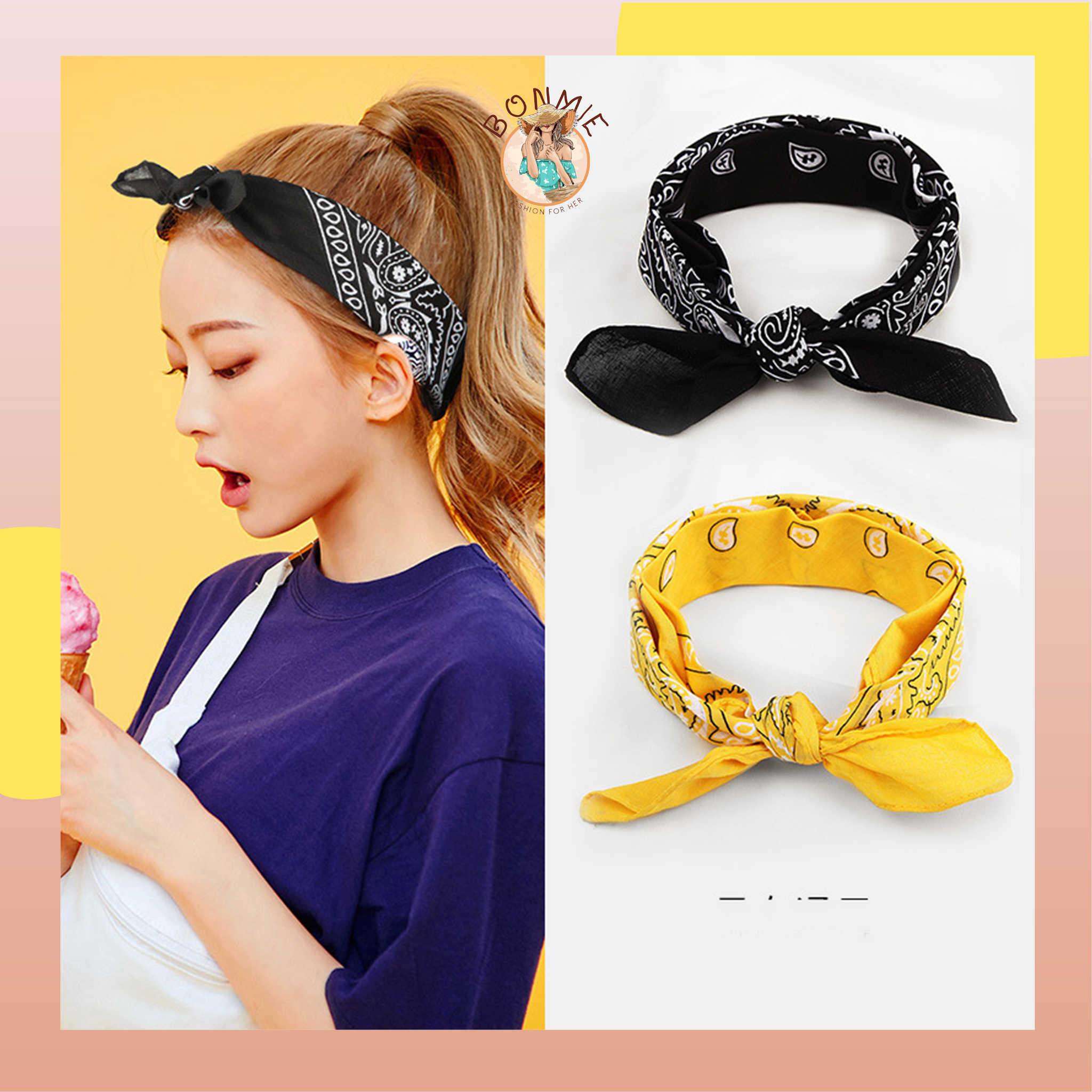 Khăn Turban Hiphop; Khăn Bandana phong cách Streetwear nhiều màu 55x55cm; K01 - BONMIE