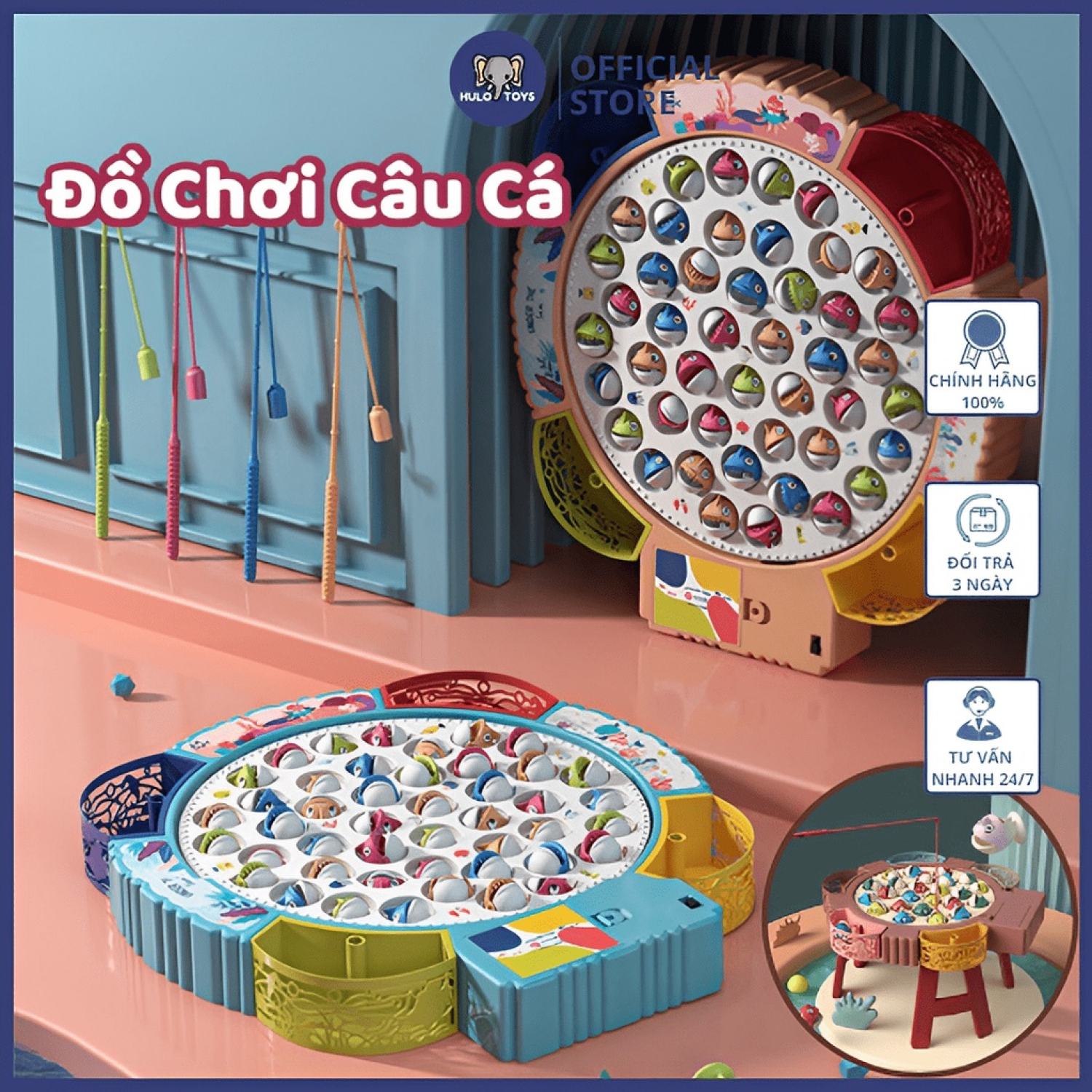 Đồ chơi câu cá hulo toys 45 con cá, tặng kèm pin, đồ chơi trẻ em, đồ chơi vận động cho bé từ 2 tuổi