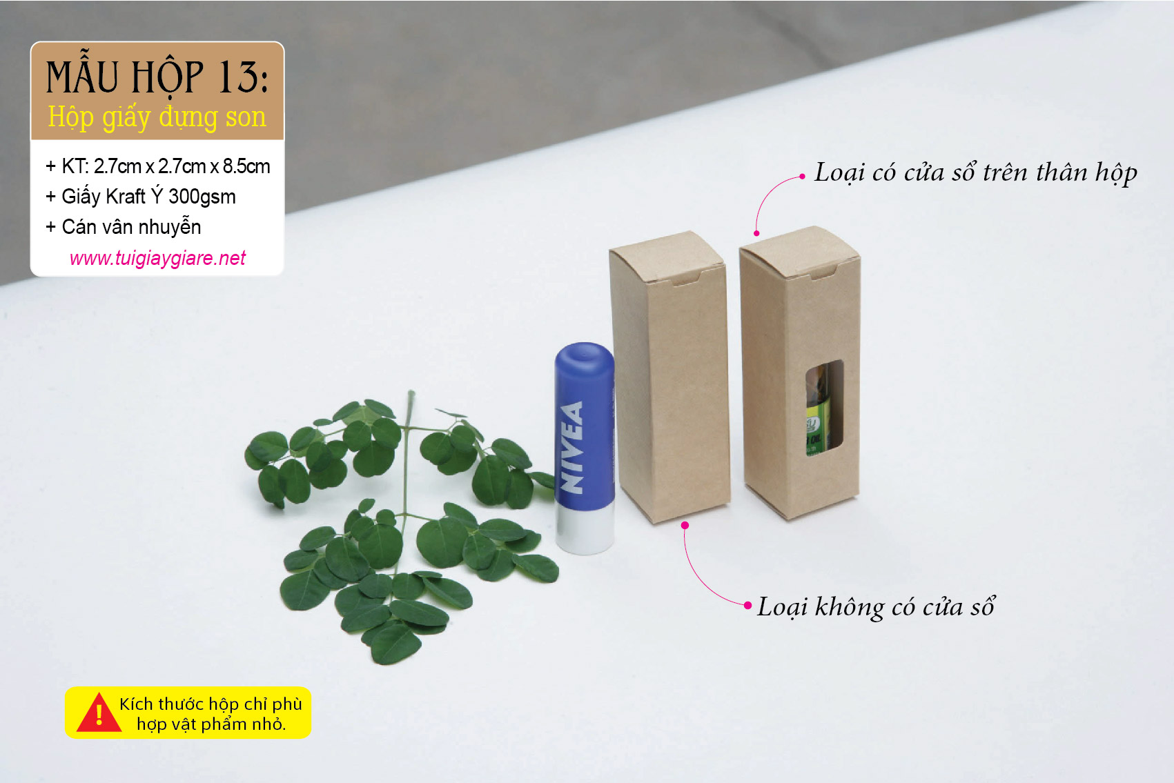 50 cái Hộp số 13 - Hộp giấy kraft đựng chai tinh dầu 10ml đựng son chai serum