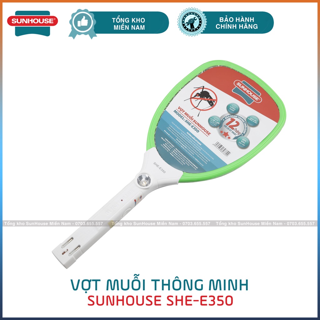 Vợt muỗi có đèn sunhouse she-e350 màu xanh/she-e200 màu vàng - hàng chính hãng