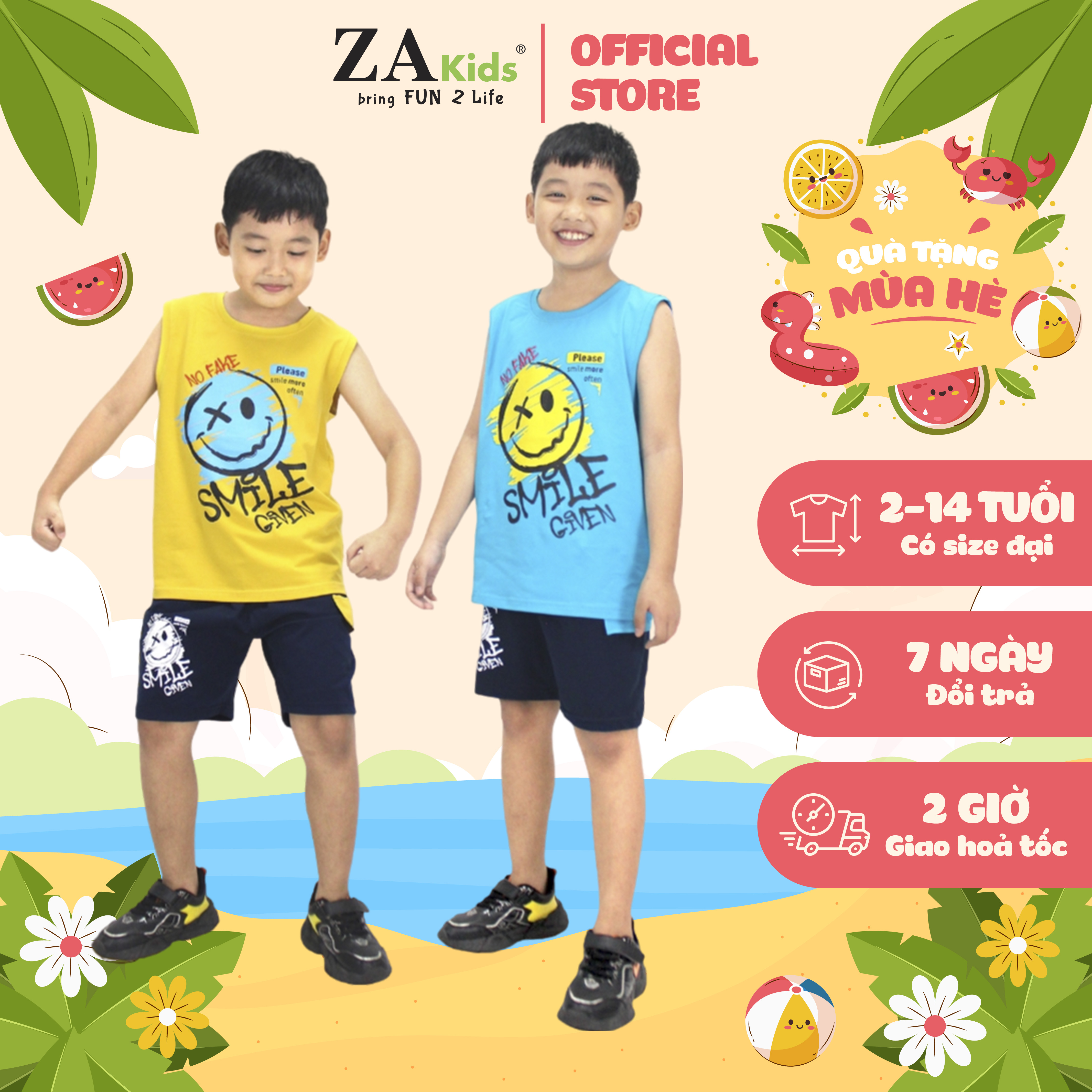 Bộ quần áo thun sát nách mùa hè bé trai zakids za02342sn