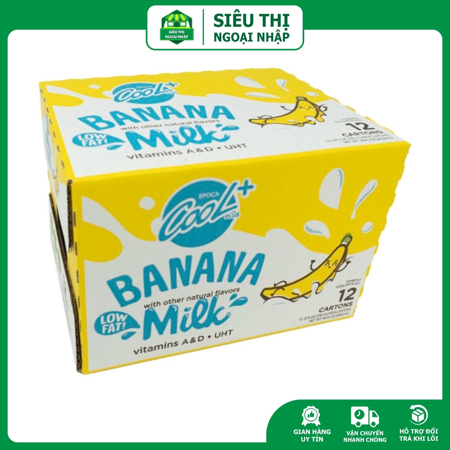 Sữa chuối Epoca Cool Plus Low Fat Banana Milk Mỹ- thùng 12 hộp 236ml