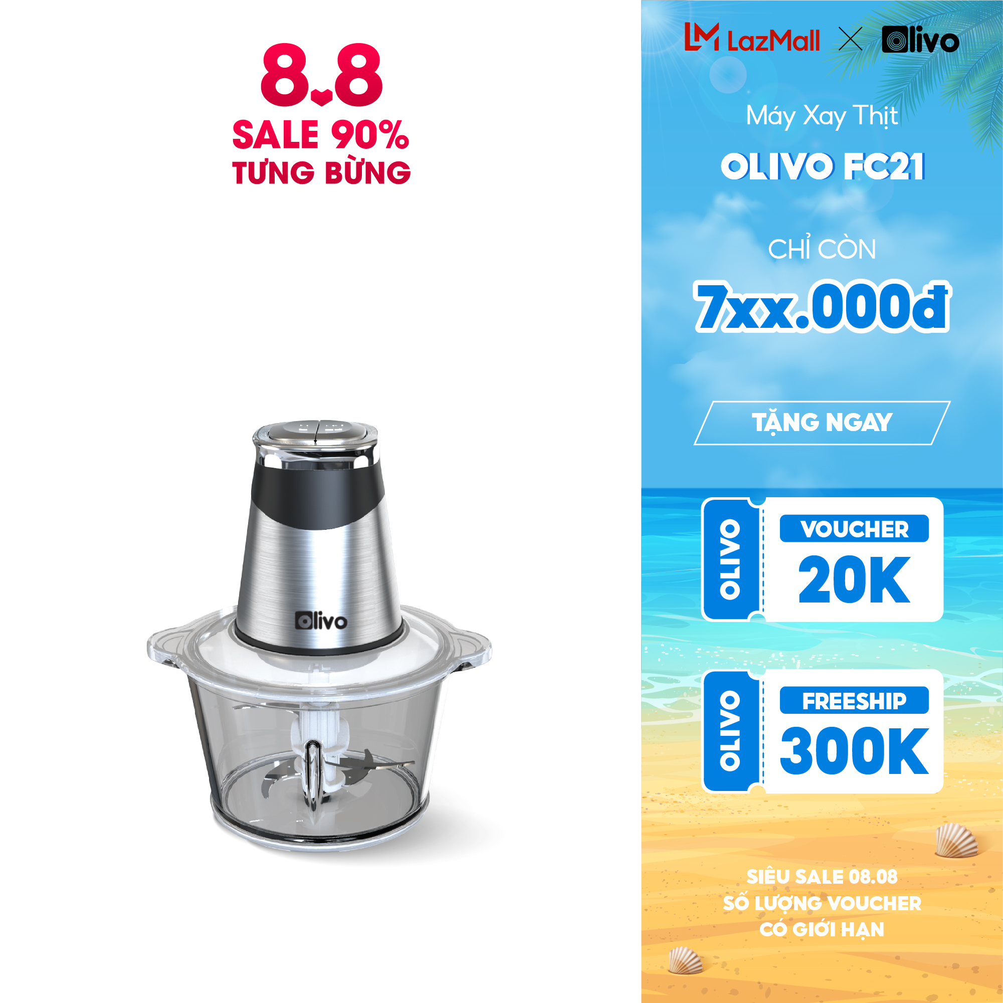 Máy xay thực phẩm đa năng olivo fc21 – dung tích 2.1l – công suất 500w
