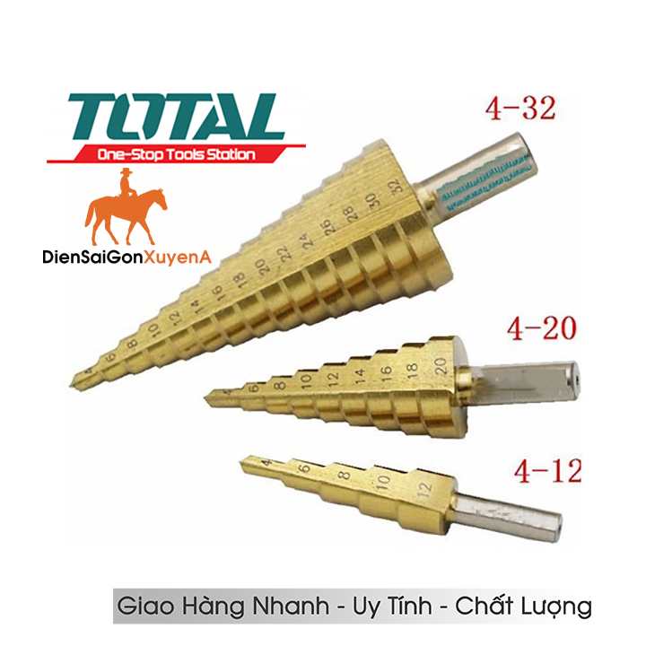 Bộ 3 mũi khoan tháp - mũi khoan chóp nón bậc thang 4-32mm total tacsd2031 - ngô gia tools