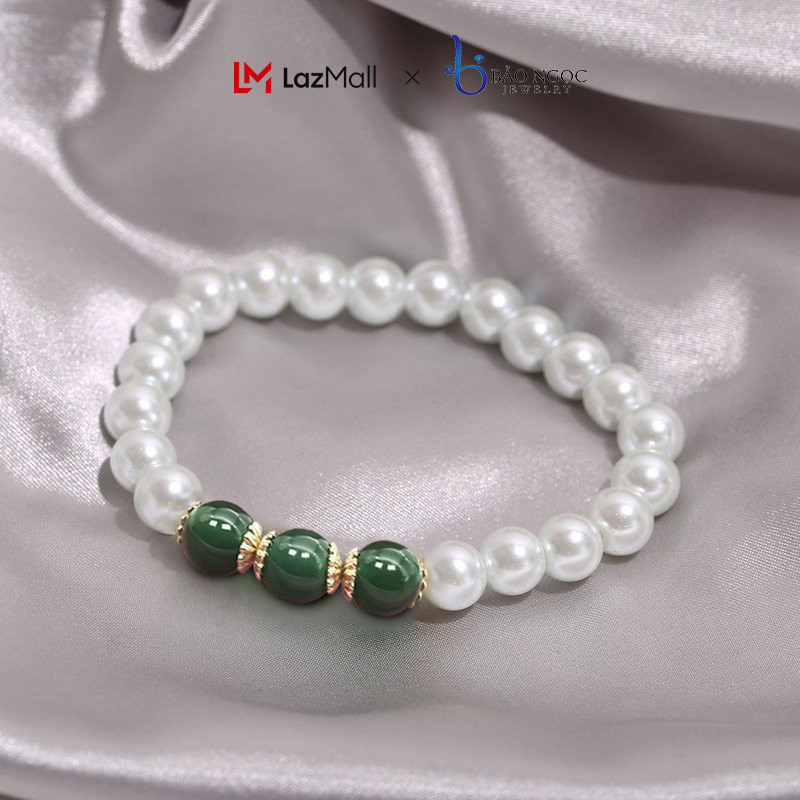 Vòng Tay Ngọc Trai Cao Cấp Hạt Dẹt Mix Đá Mã Não, Vòng Tay Ngọc Trai Thật Tặng Mẹ - Bà - L1827 - Bảo Ngọc Jewelry