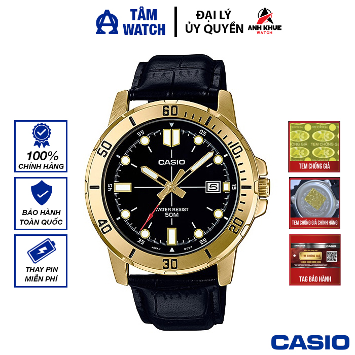 Đồng hồ nam dây da casio standard chính hãng anh khuê mtp-vd01gl-1evudf