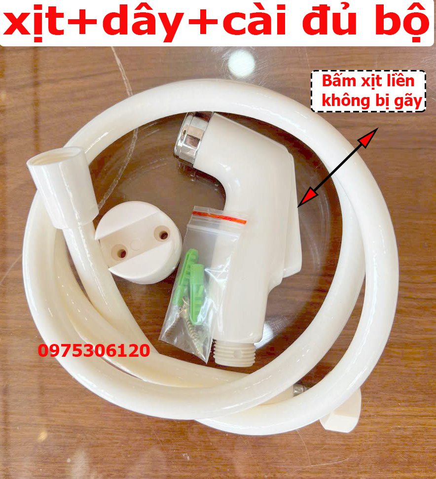 Bộ Vòi Xịt Vệ Sinh Xịt Bồn Cầu và Dây và Cài VX1, tia nước hạt to phun mạnh, dây cài đầy đủ theo bộ