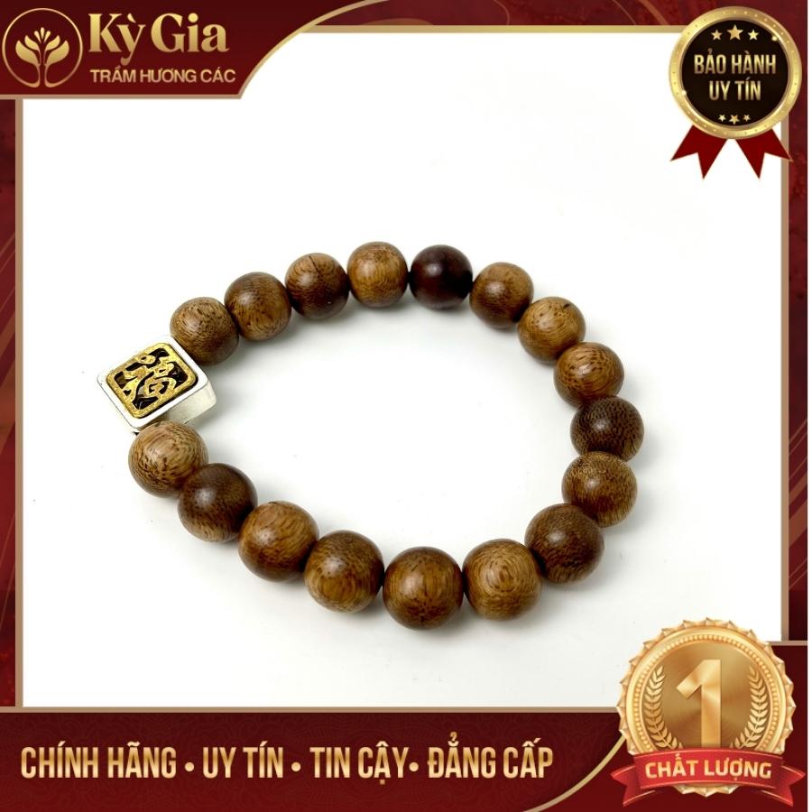 Vòng trầm hương tốc việt phối charm chữ phúc 12 li 17 hạt kỳ gia trầm hương các- may mắn- thịnh vượng