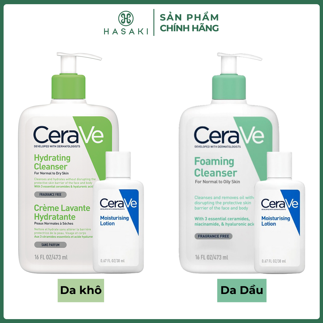 Combo CeraVe Sữa Rửa Mặt + Sữa Dưỡng Thể Cho Da Khô 30ml Hasaki Sản Phẩm Chính Hãng 
