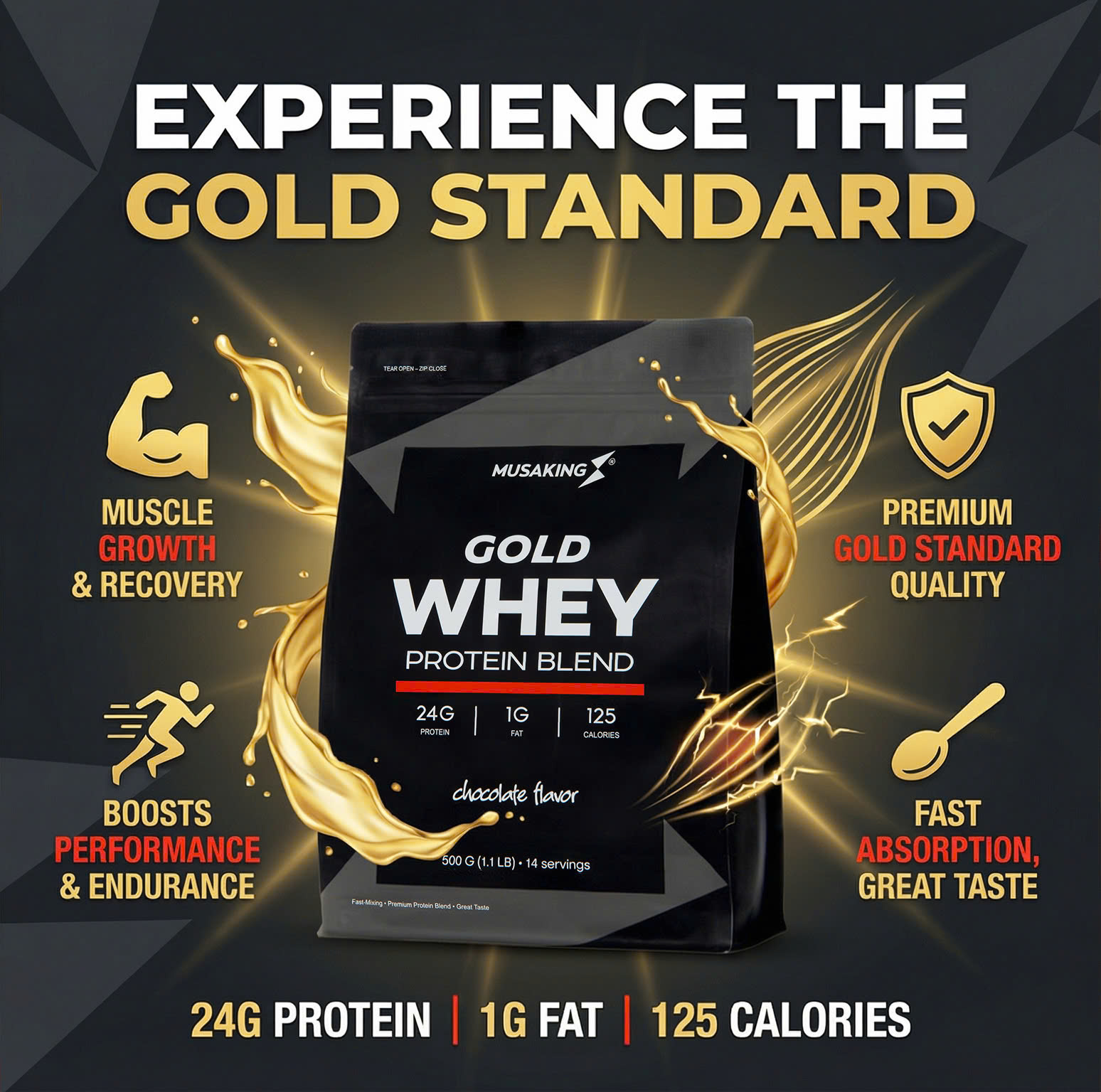 Bột Sữa Tăng Cơ GOLD WHEY MUSAKING TÚI 500G