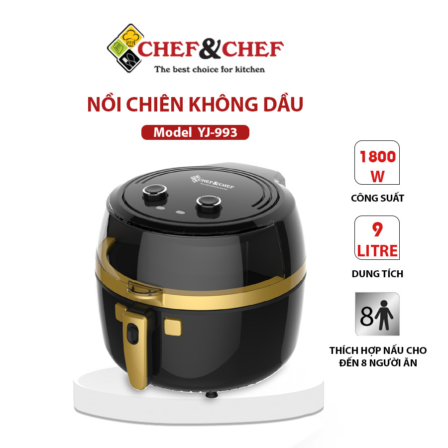 Nồi chiên không dầu CHEF&CHEF 9L thiết kể mang kiểu dáng hiện đại, sang trọng.