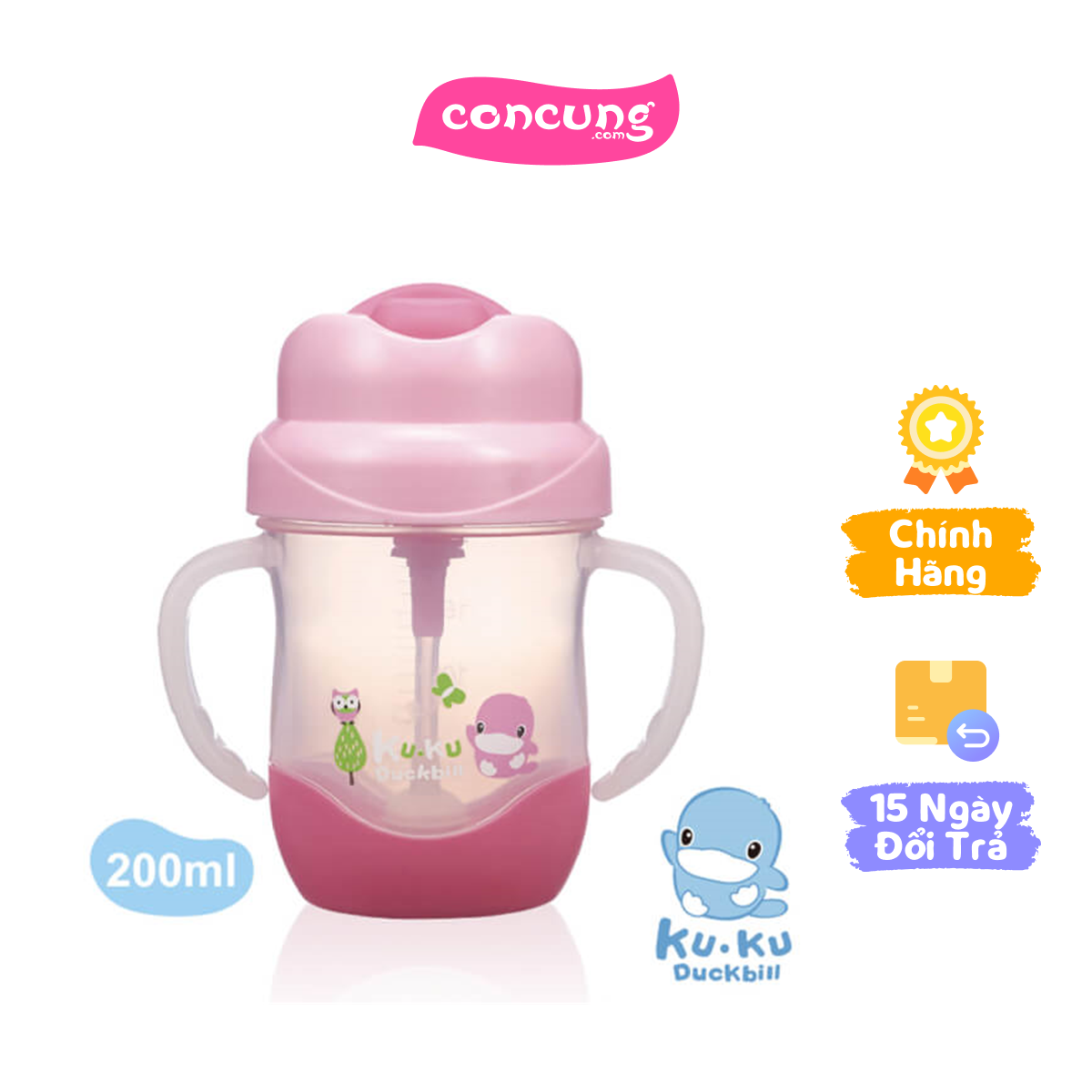 Bình uống nước ống hút có tay cầm Kuku