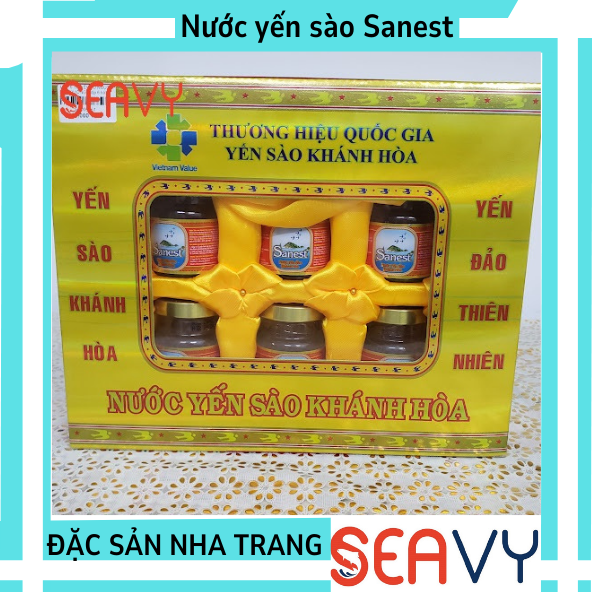 [FREE SHIP]🦑 Hộp 6 lọ nước yến sào Khánh Hòa Sanest, loại có đường, hộp 6 hũ/70ml 🦑[SEAVY NHA TRANG]