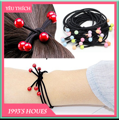 Dây buộc tóc cao su pha lê - chun buộc tóc màu đỏ anh đào- chun buộc tóc đính cườm-tâm ghim tóc- phụ kiện tóc