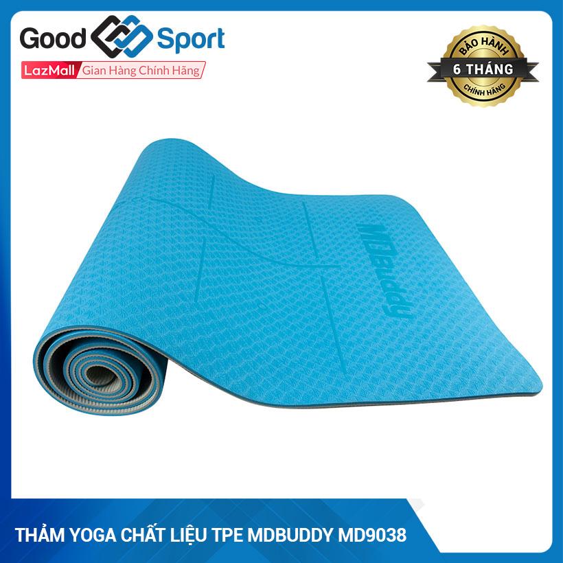 Thảm tập yoga TPE cao cấp 2 lớp dày 6mm, chất liệu an toàn khi tiếp xúc với da, tuyệt đối an toàn kể cả cho trẻ nhỏ và phụ nữ mang thai MDBuddy MD9038