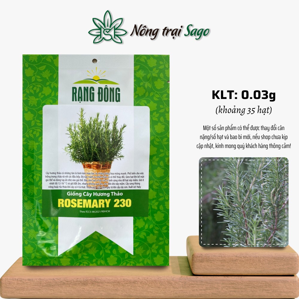 Hạt giống Cây Hương Thảo Rosemary 230 (0,03g~35 hạt) một lần trồng dùng nhiều năm, hiệu Hạt giống Rạng Đông - Nông Trại Sago