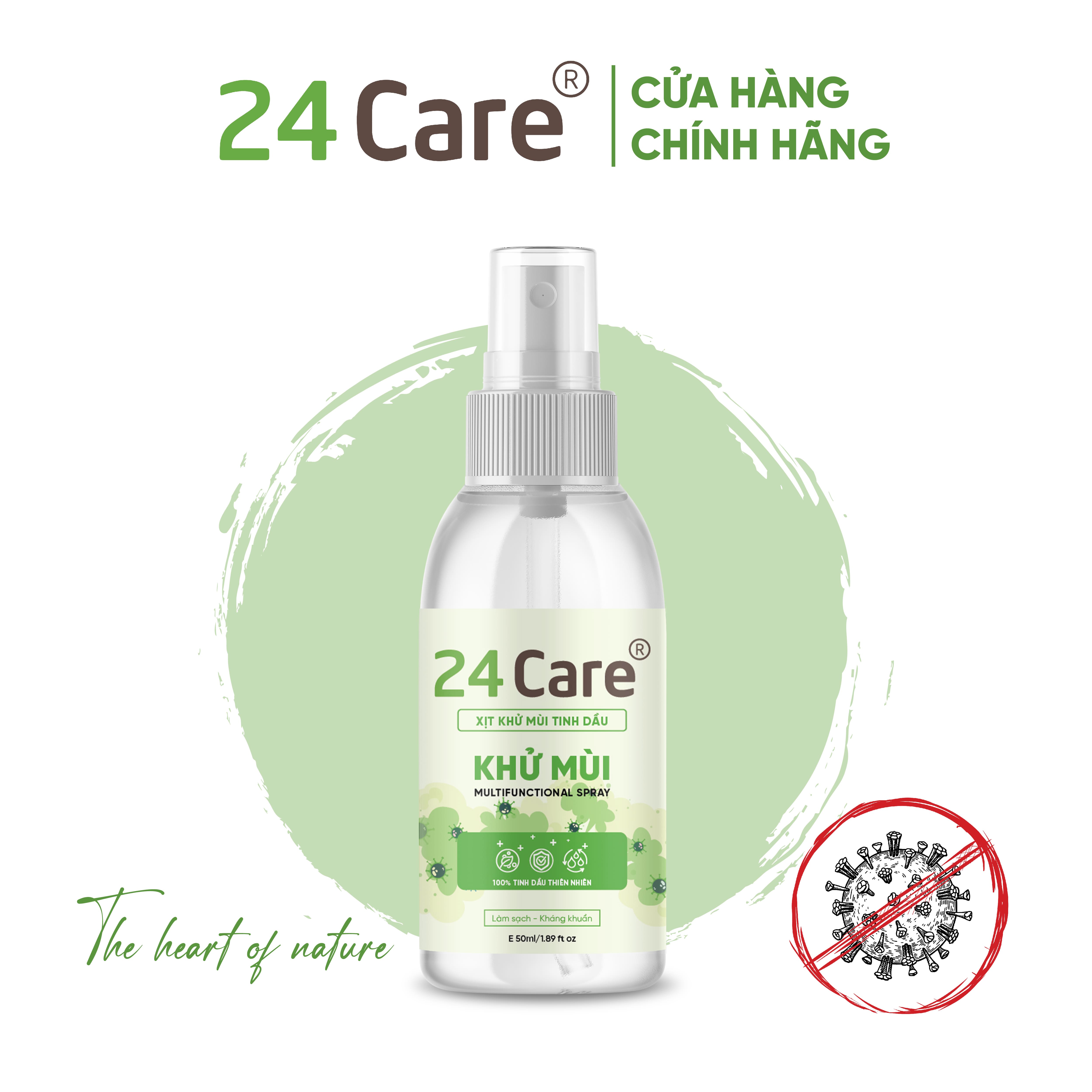 Xịt khử mùi đa năng Tinh dầu 24CARE - Xịt bề mặt bị dính bẩn do đồ ăn rơi rớt trên bàn ghế, sàn nhà.