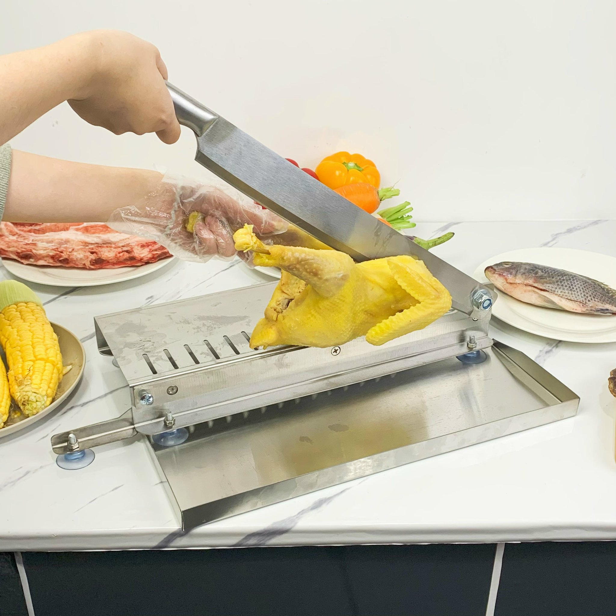 Máy thái thịt, cắt xương đa năng inox 304, chặt gà, đồ đông lạnh,Thương hiệu Foodcom, Hàng chính hãng, Bảo hành 10 năm