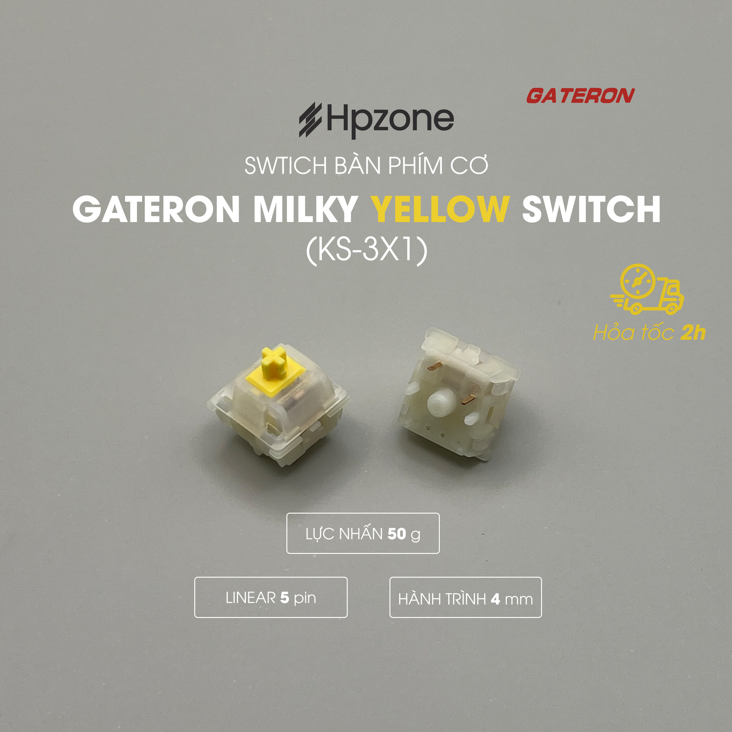 Switch Gateron Milky Yellow KS-3X1 5 Pin Công tắc thay thế cho bàn phím cơ chính hãng Gateron Milky Yellow Switch 50g
