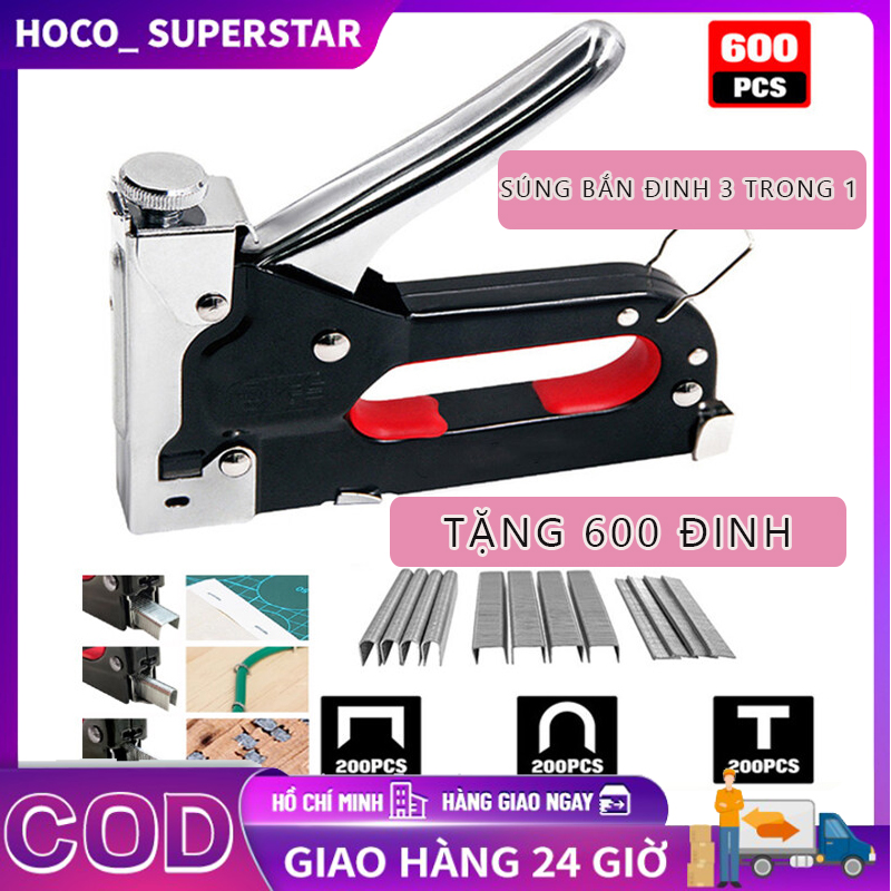 Súng bắn ghim đa năng, Kìm bắn đinh ghim cầm tay 3 trong 1 có tăng lực, bấm cả 3 kiểu ghim П U T,Tặng kèm 600 đinh, cỡ 4-14 mm, súng bắn đinh, súng bắn đinh hơi, súng bắn ván ép