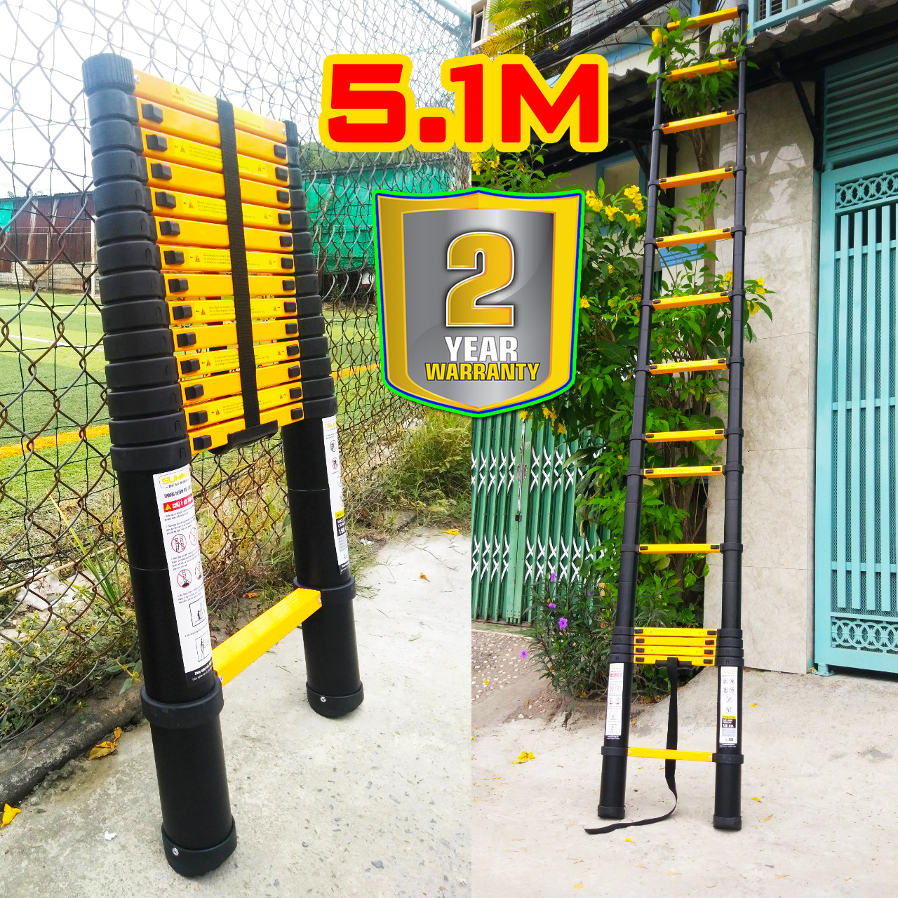 Thang nhôm rút đơn xếp gọn 5.1m sumika sks510 sk510 baỏ hành 2 năm, tải trọng 300kg