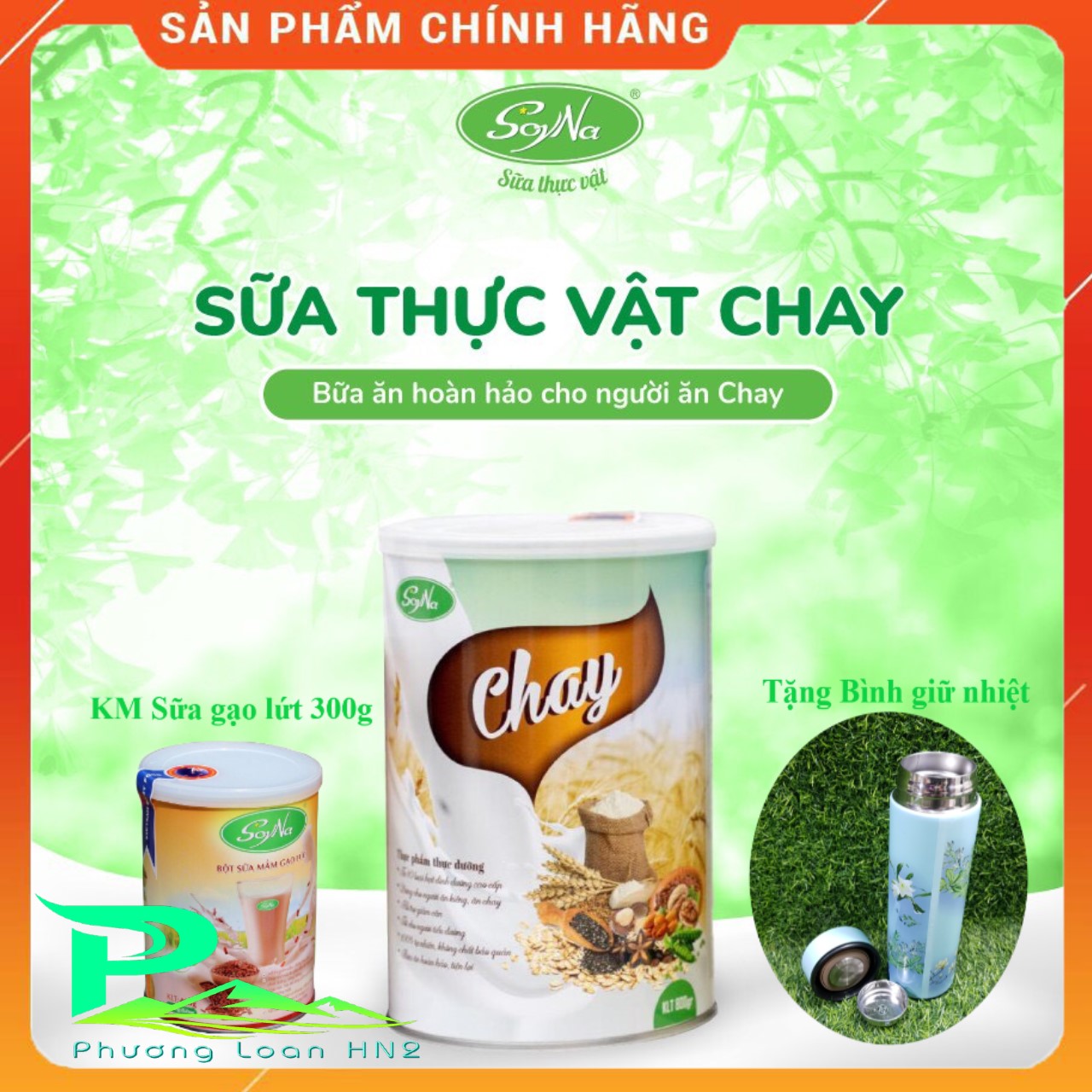 Sữa thực vật Chay SoyNa - Sữa hạt thực dưỡng phù hợp cho người Ăn chay, ăn kiêng, giảm béo an toàn, người tiểu đường, huyết áp, tim mạch, hộp 800g KM 1h Sữa mầm gạo Lứt 300g + Quà tặng: Bình giữ nhiệt - Shop Phương Loan HN2