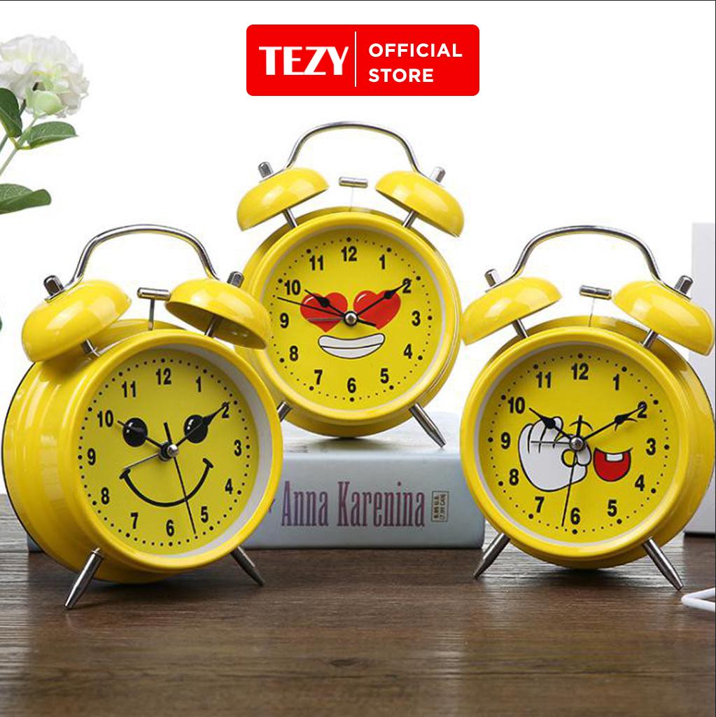 Đồng hồ báo thức để bàn mặt cười dễ thương, đồng hồ để bàn chuông to
