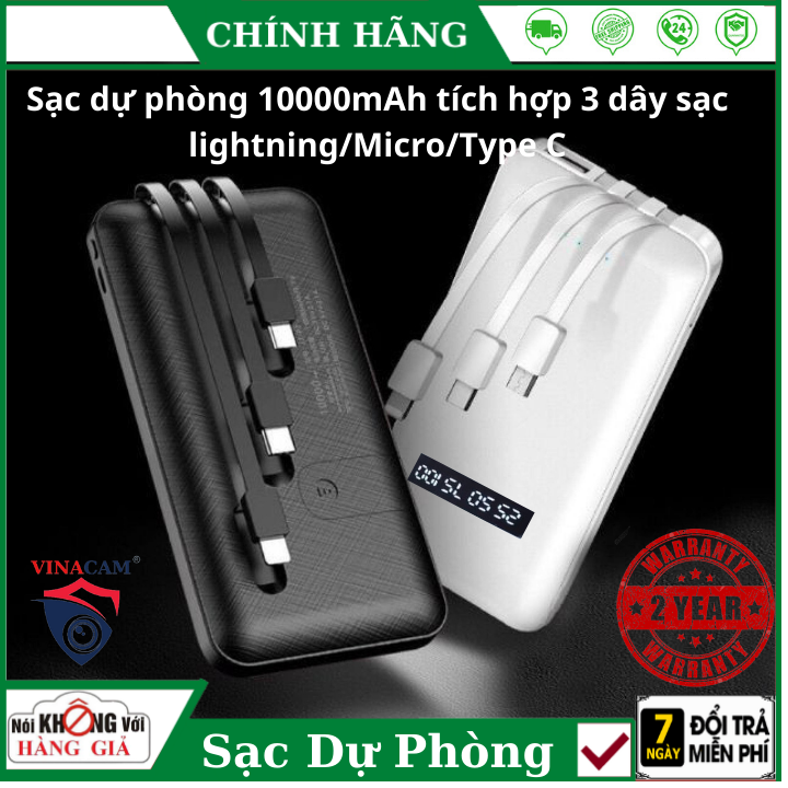 Sạc dự phòng đa năng 10000mah kèm 4 cổng micro usb, usb typec, lightning, usb - sạc dự phòng dung lượng 10000mah , sạc dự phòng mini , sạc dự phòng giá rẻ
