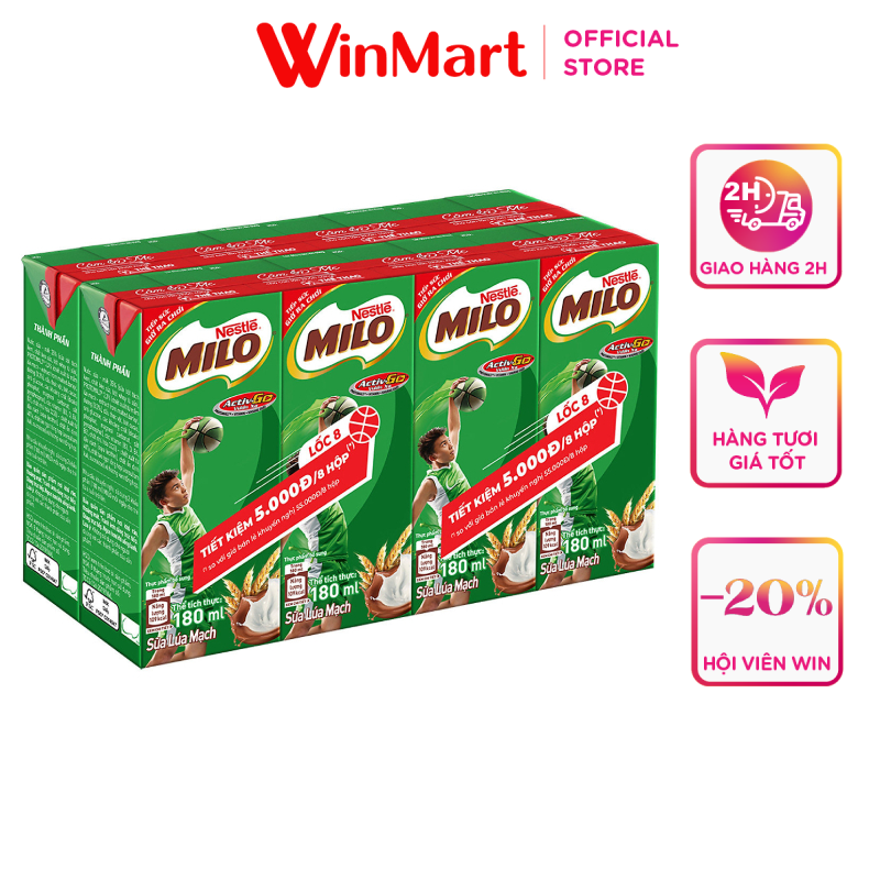 [Siêu thị WinMart] -Lốc 8 hộp sữa lúa mạch Nestle Milo 180ml