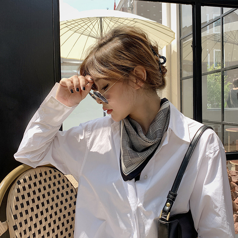 [MỚI NHẤT 2022][LOẠI 1]Khăn lụa vuông HỌA TIẾT KẺ Ô NÂU 70x70cm -ThyThy Store khăn bandana lụa quàng cổ- quàng túi áo yếm cho phái đẹp