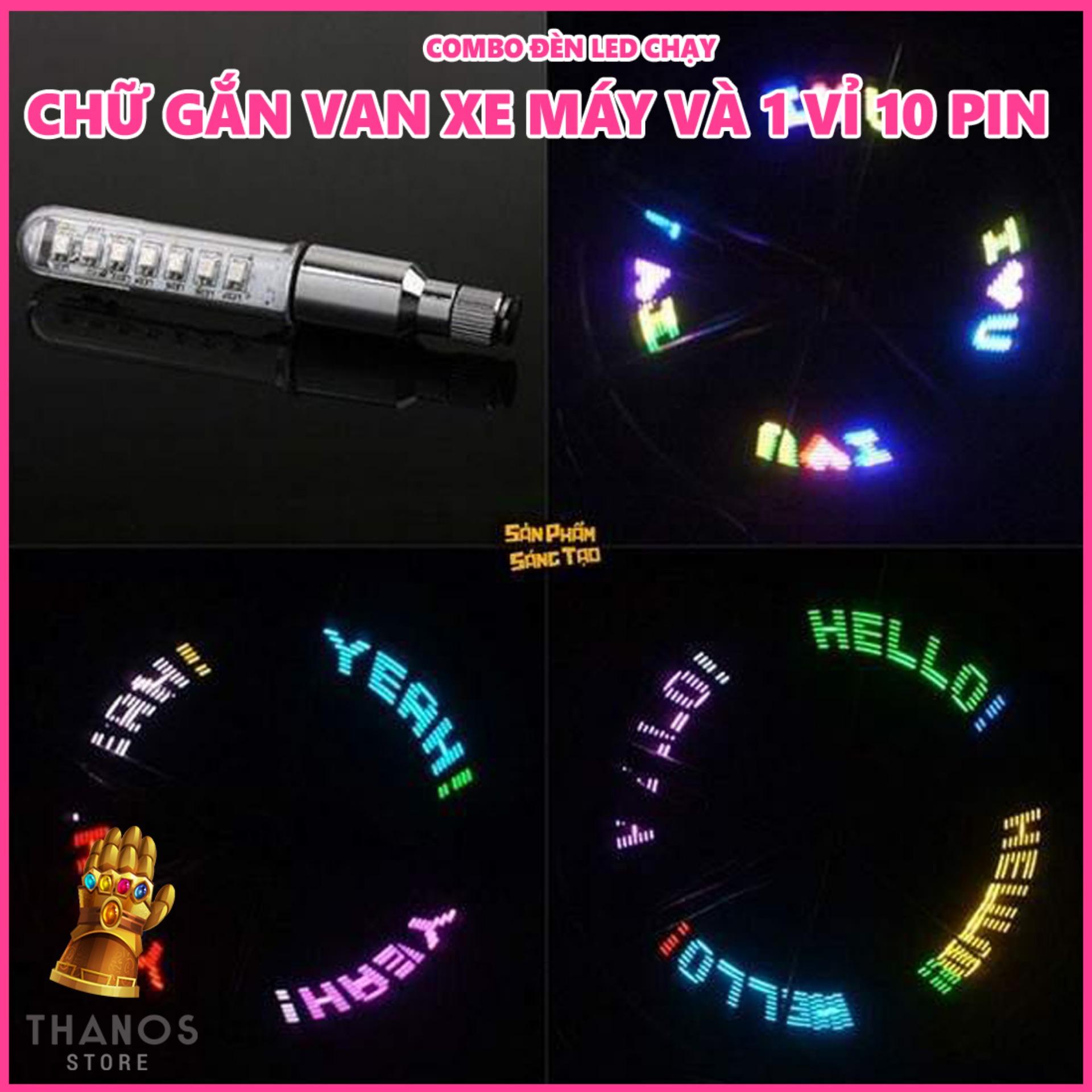 Combo Đèn LED chạy chữ gắn van xe máy và 1 vỉ 10 pin - Thanos Store